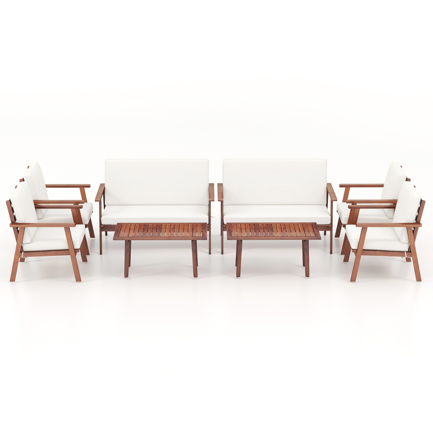 Costway 8 PCS Patio Conversation Set Acacia Wood Sofa Coffee Table with Cushioned Seat