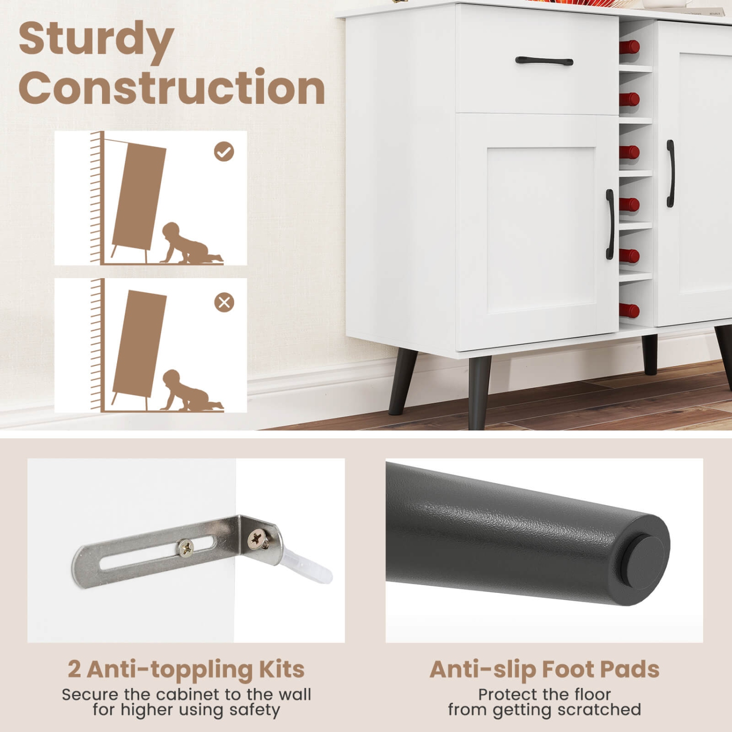 Costway 2-Door Wine Bar Cabinet Kitchen Sideboard Buffet with Drawer & Adjustable Shelves