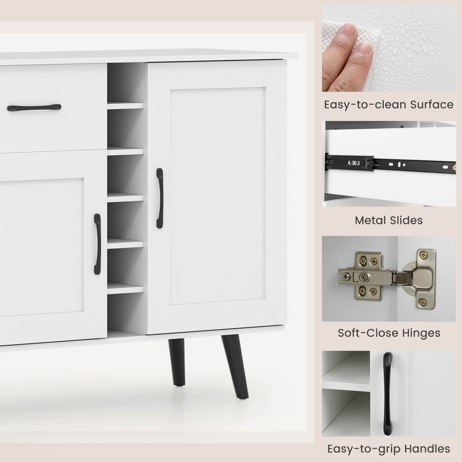 Costway 2-Door Wine Bar Cabinet Kitchen Sideboard Buffet with Drawer & Adjustable Shelves