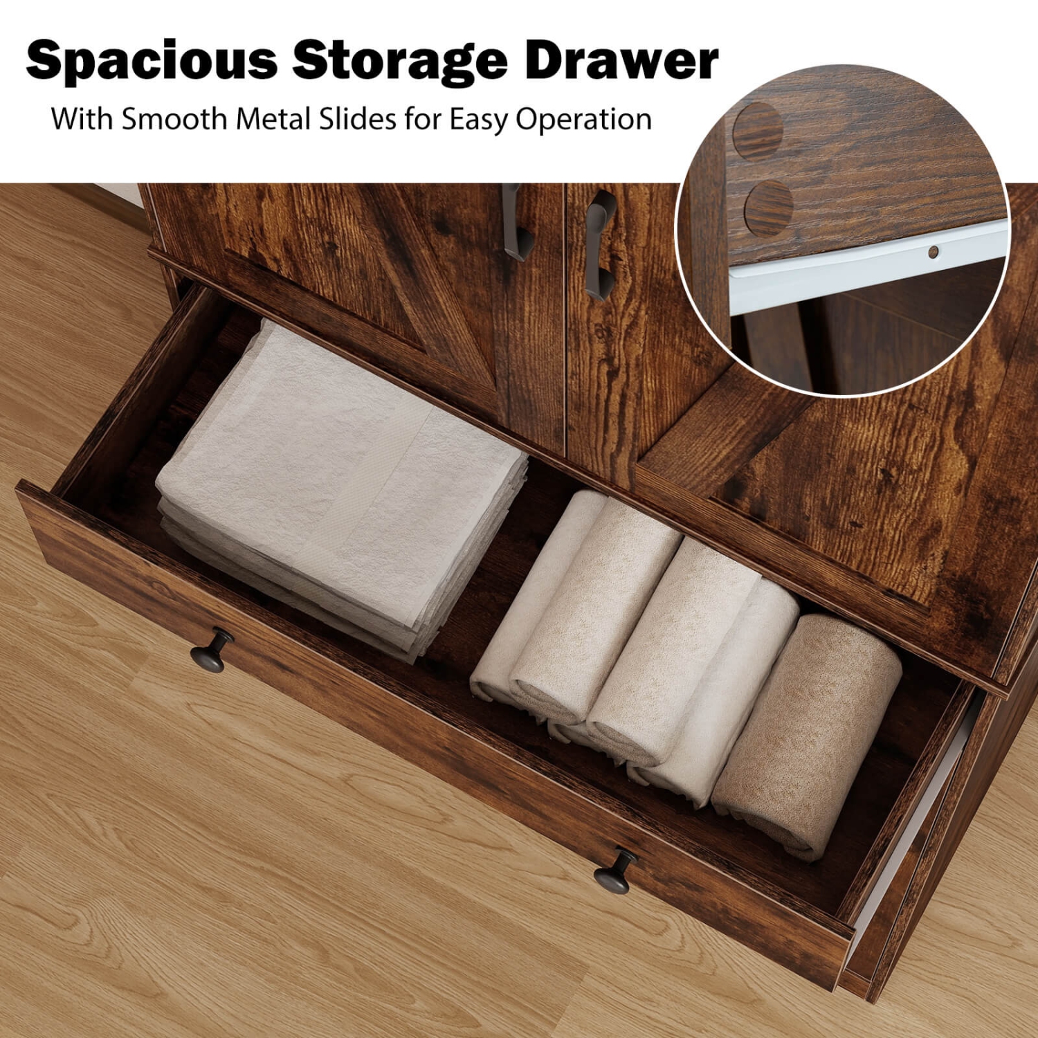 Armoire de cuisine moderne Farmhouse de 72&nbsp;po de Costway avec 4 portes de grange brun/blanc/noir