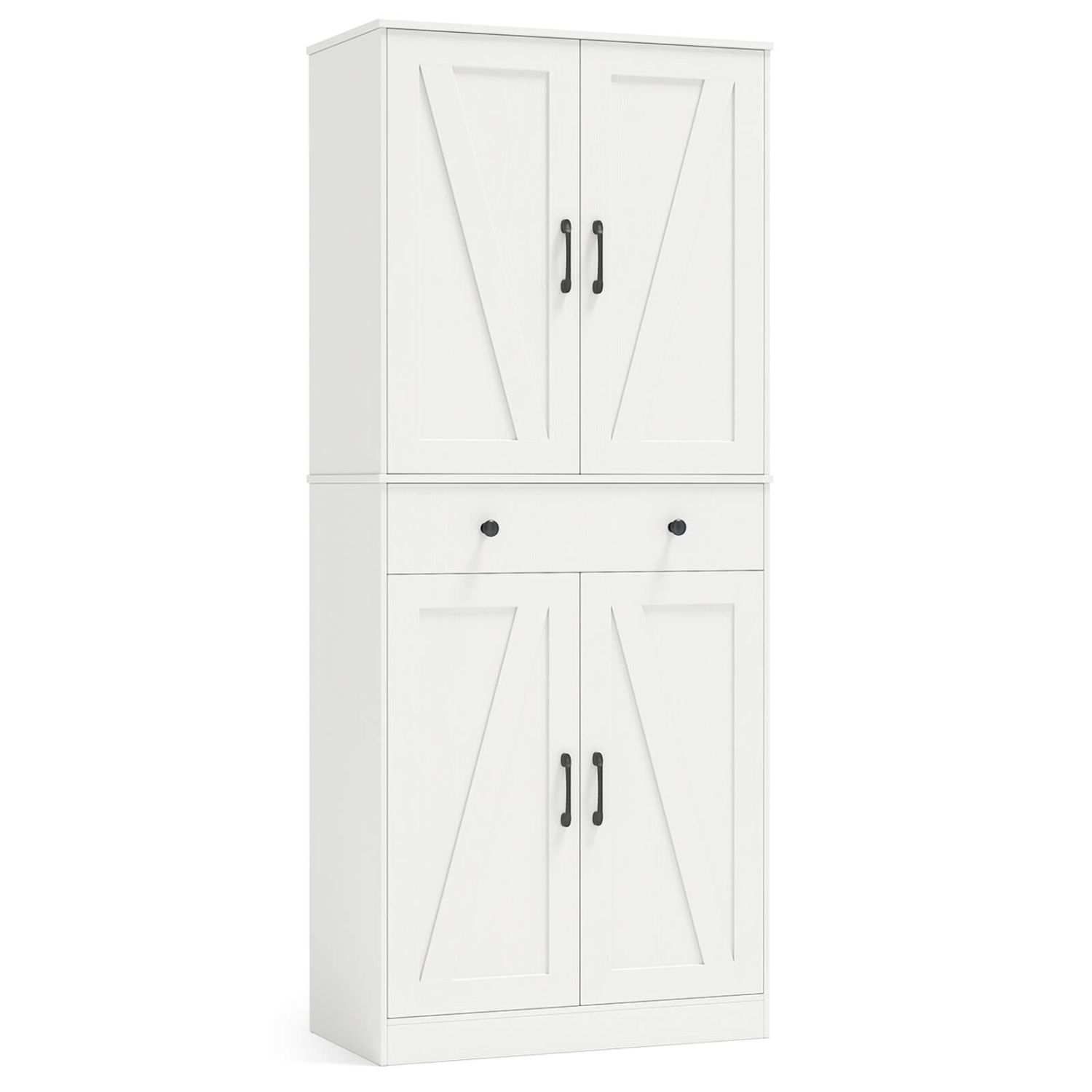 Armoire de cuisine moderne Farmhouse de 72&nbsp;po de Costway avec 4 portes de grange brun/blanc/noir