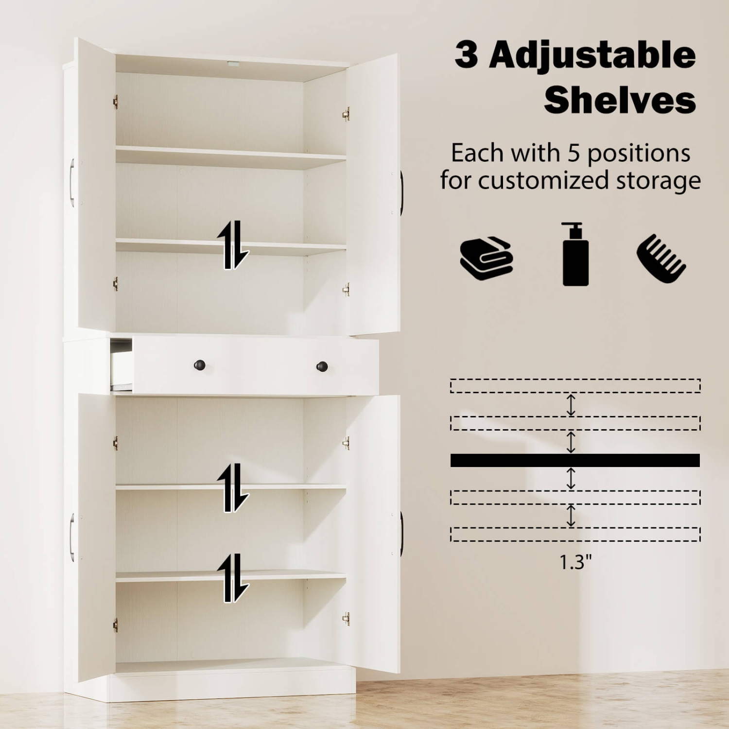 Armoire de cuisine moderne Farmhouse de 72 po de Costway avec 4 portes de grange brun/blanc/noir