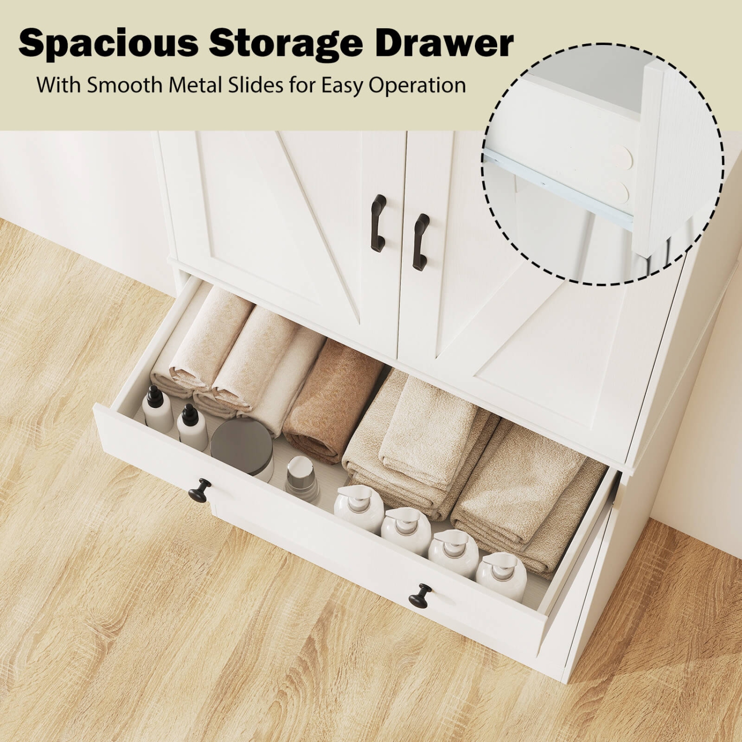 Armoire de cuisine moderne Farmhouse de 72 po de Costway avec 4 portes de grange brun/blanc/noir