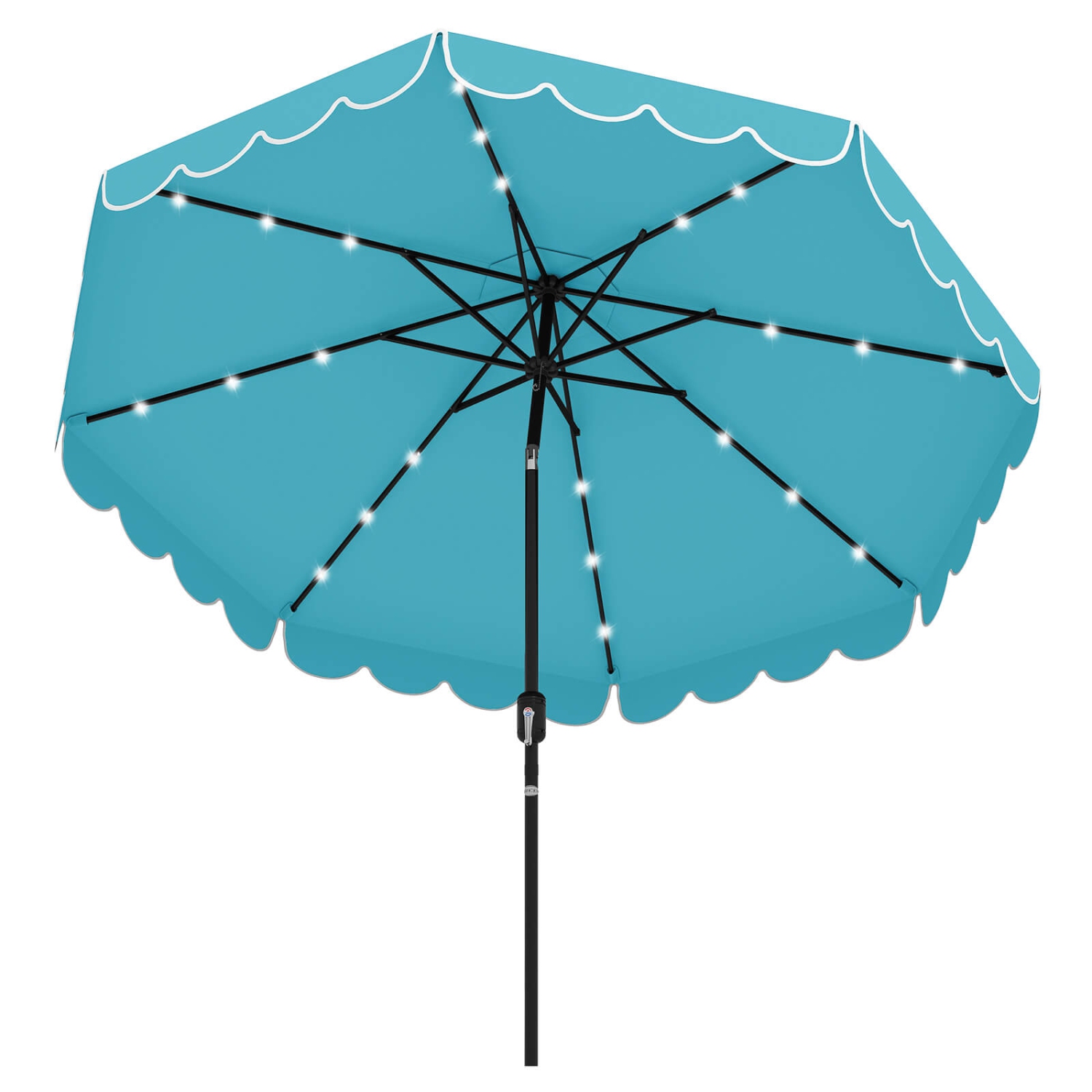 Costway 9.3 FT Solar Patio Umbrella Outdoor Market Sunshade with 24 LED Lights, Ruffles Gray