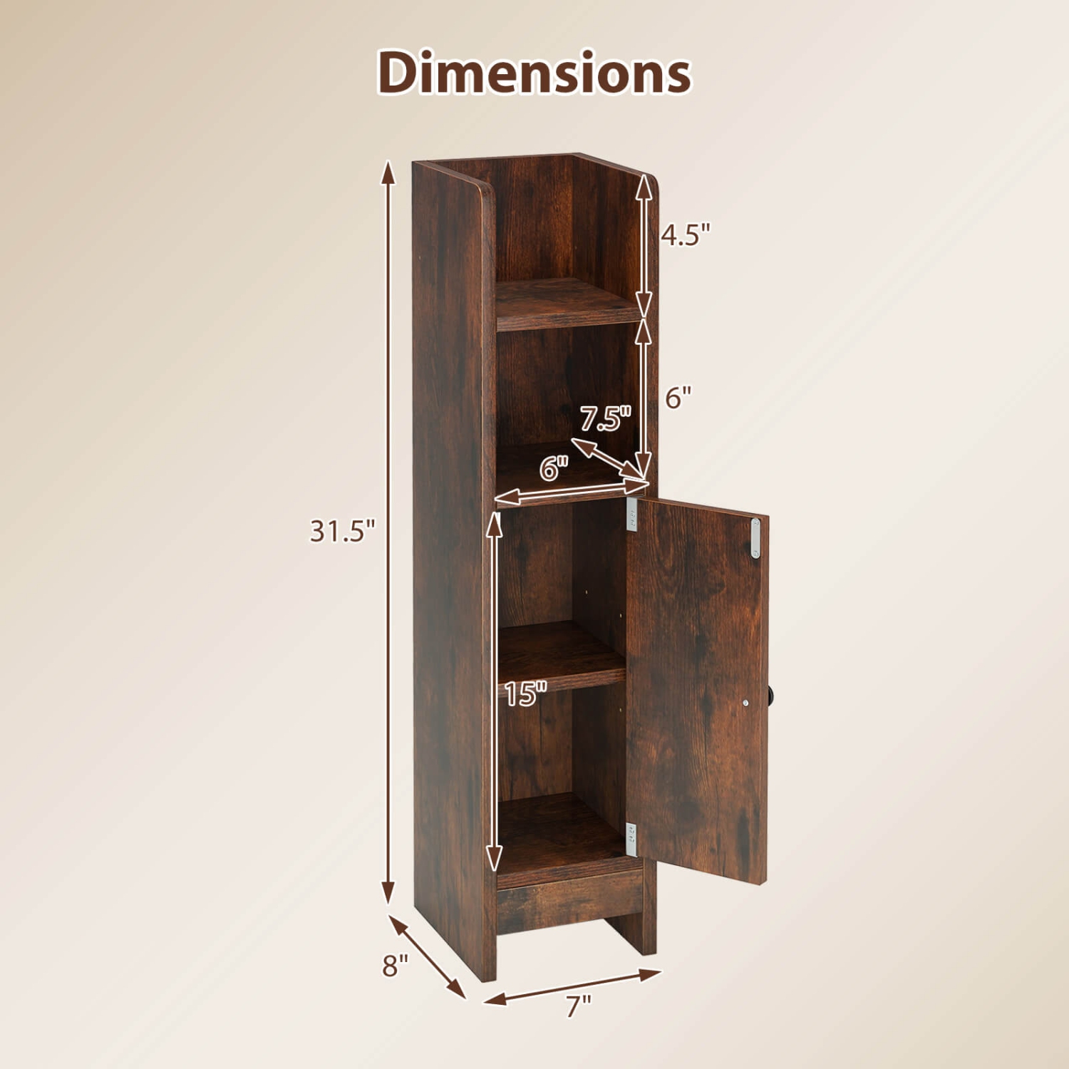 Armoire de rangement pour salle de bain Costway avec tablette réglable 1 porte et 2 tablettes ouvertes Salon Blanc/Noir/Brun