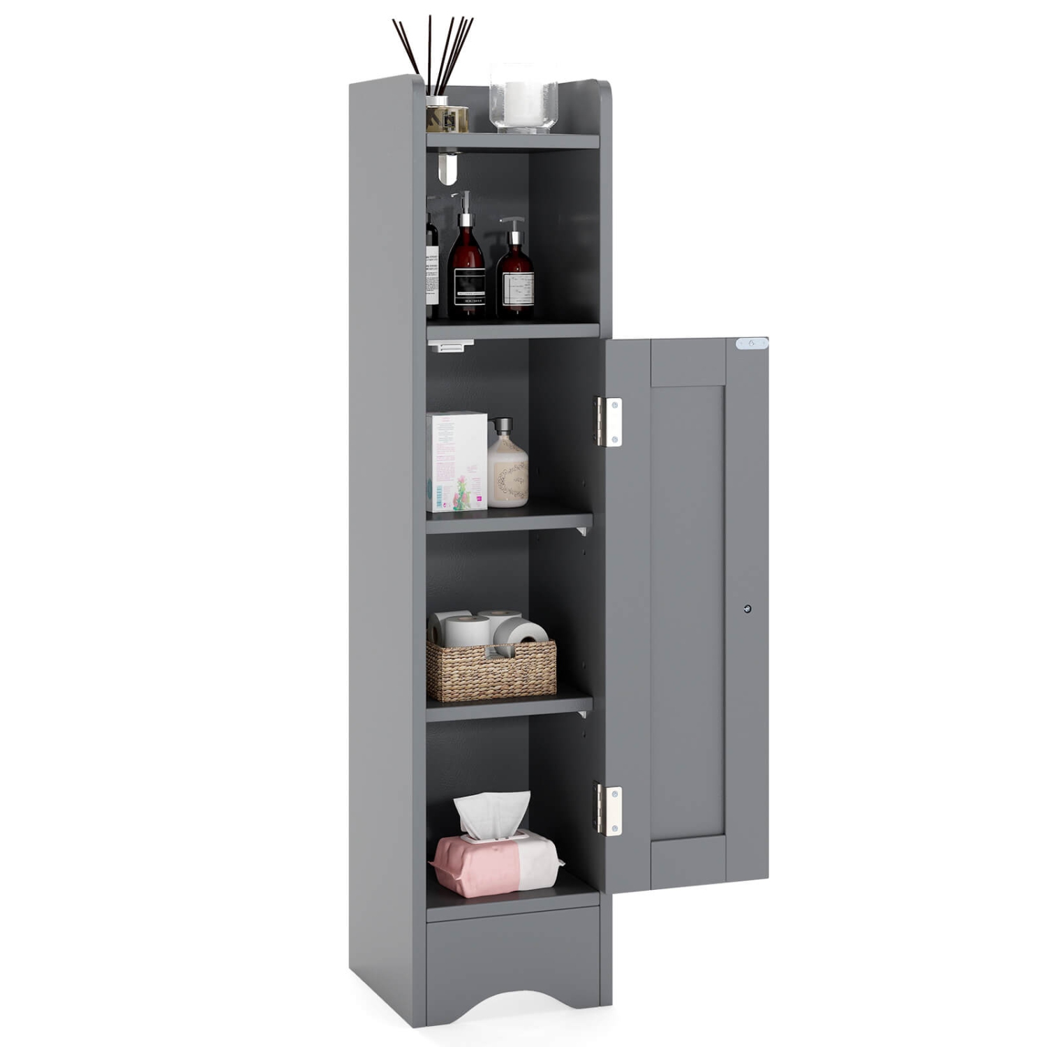 Costway Bathroom Storage Cabinet with Door Toilet Paper Holder Stand for Small Spaces Black/Gray/White