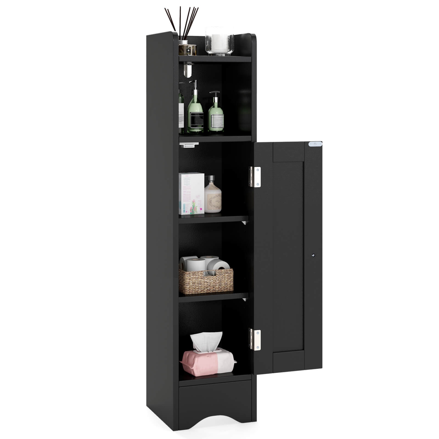 Costway Bathroom Storage Cabinet with Door Toilet Paper Holder Stand for Small Spaces Black/Gray/White