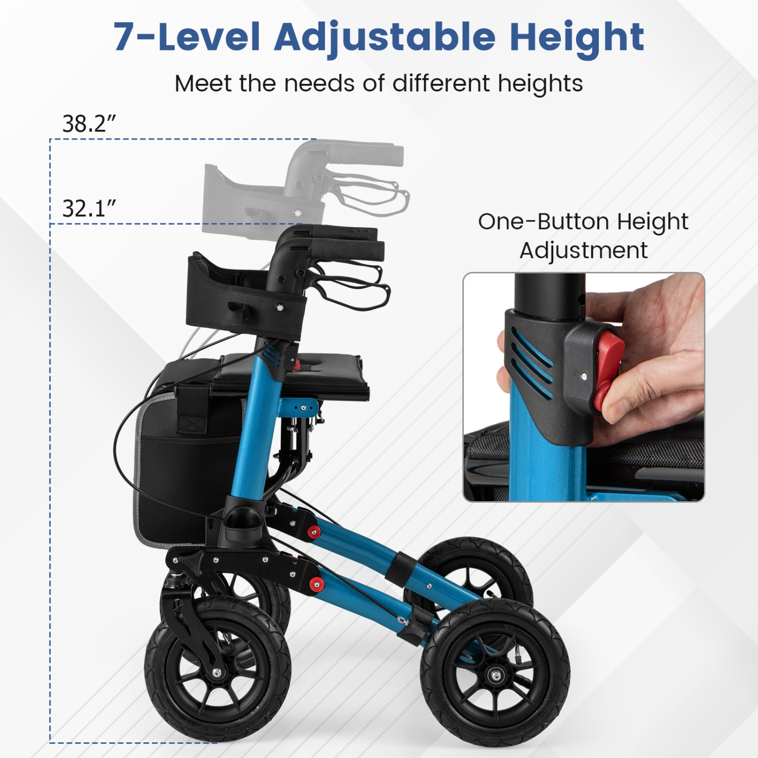 Marchette pliante à roulettes Walker for Seniors de Goplus avec pneus pneumatiques de 9&nbsp;po pour tout terrain bleu/rouge/noir