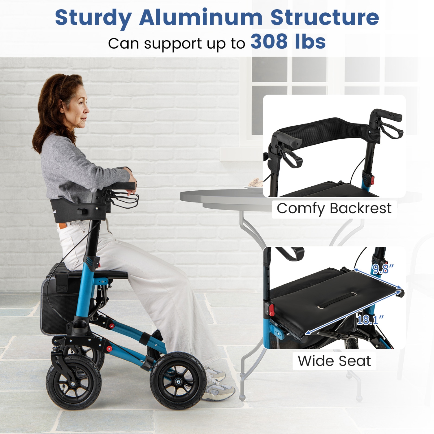 Marchette pliante à roulettes Walker for Seniors de Goplus avec pneus pneumatiques de 9&nbsp;po pour tout terrain bleu/rouge/noir