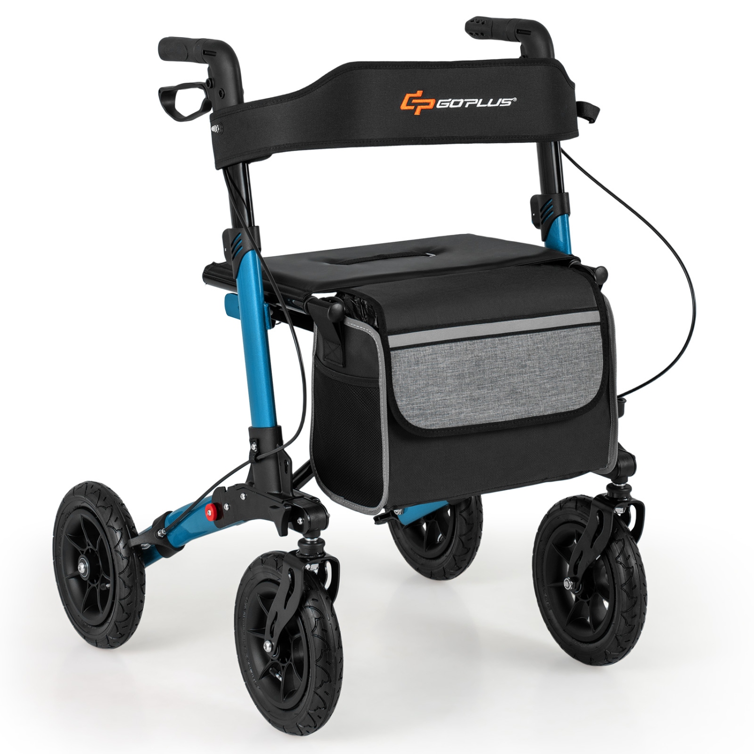 Marchette pliante à roulettes Walker for Seniors de Goplus avec pneus pneumatiques de 9&nbsp;po pour tout terrain bleu/rouge/noir