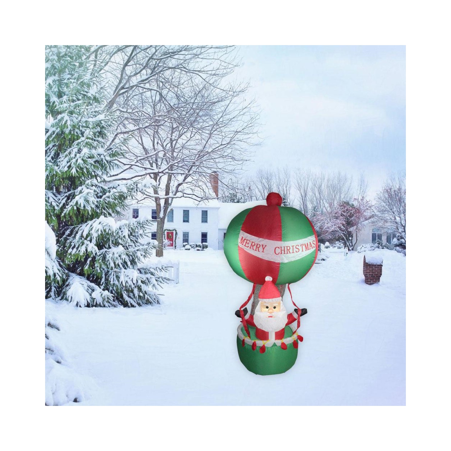 72" Red and Green Inflatable Santa in Hot Air Balloon Lighted Christmas Outdoor Decor