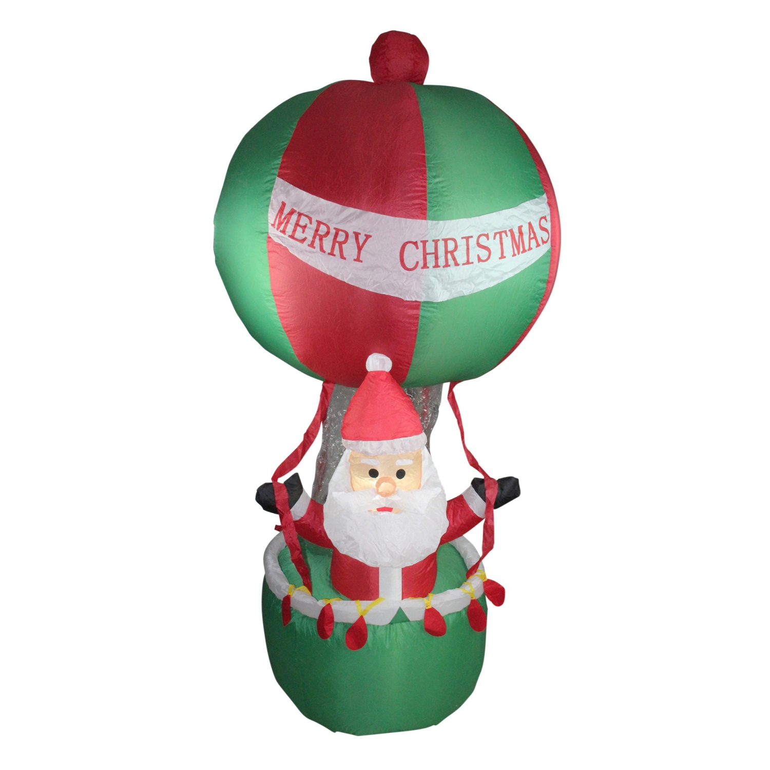 72" Red and Green Inflatable Santa in Hot Air Balloon Lighted Christmas Outdoor Decor