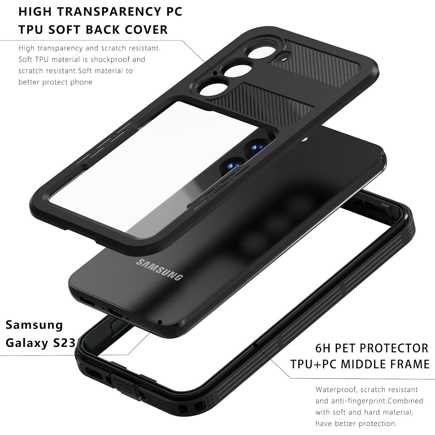 Convient au S23 plus de Samsung étui de téléphone mobile antichute protecteur d'écran intégré à couverture complète antichoc - noir