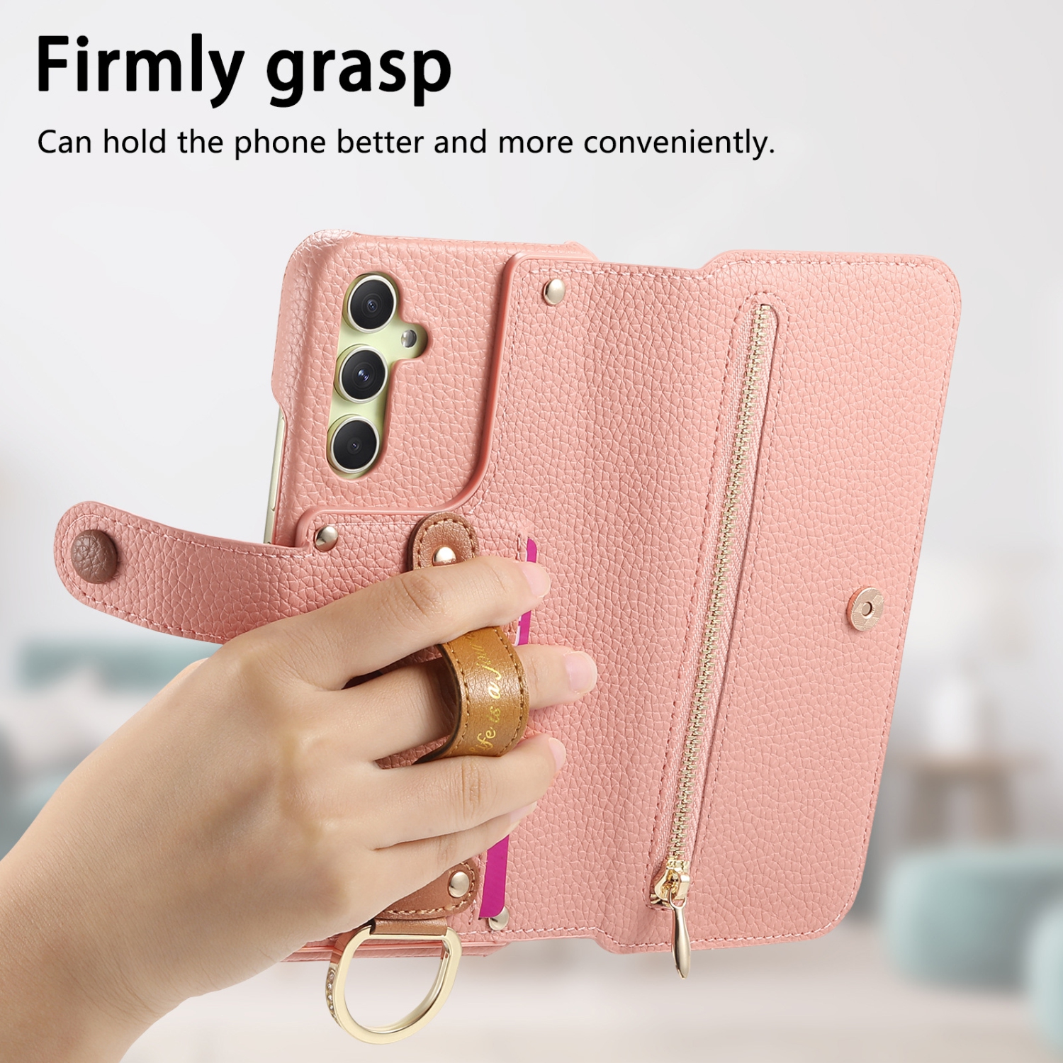 Suitable for Samsung S24 Ultra litchi texture flip leather case with multiple card slots, hardware wristband and ring buckle, shockproof and