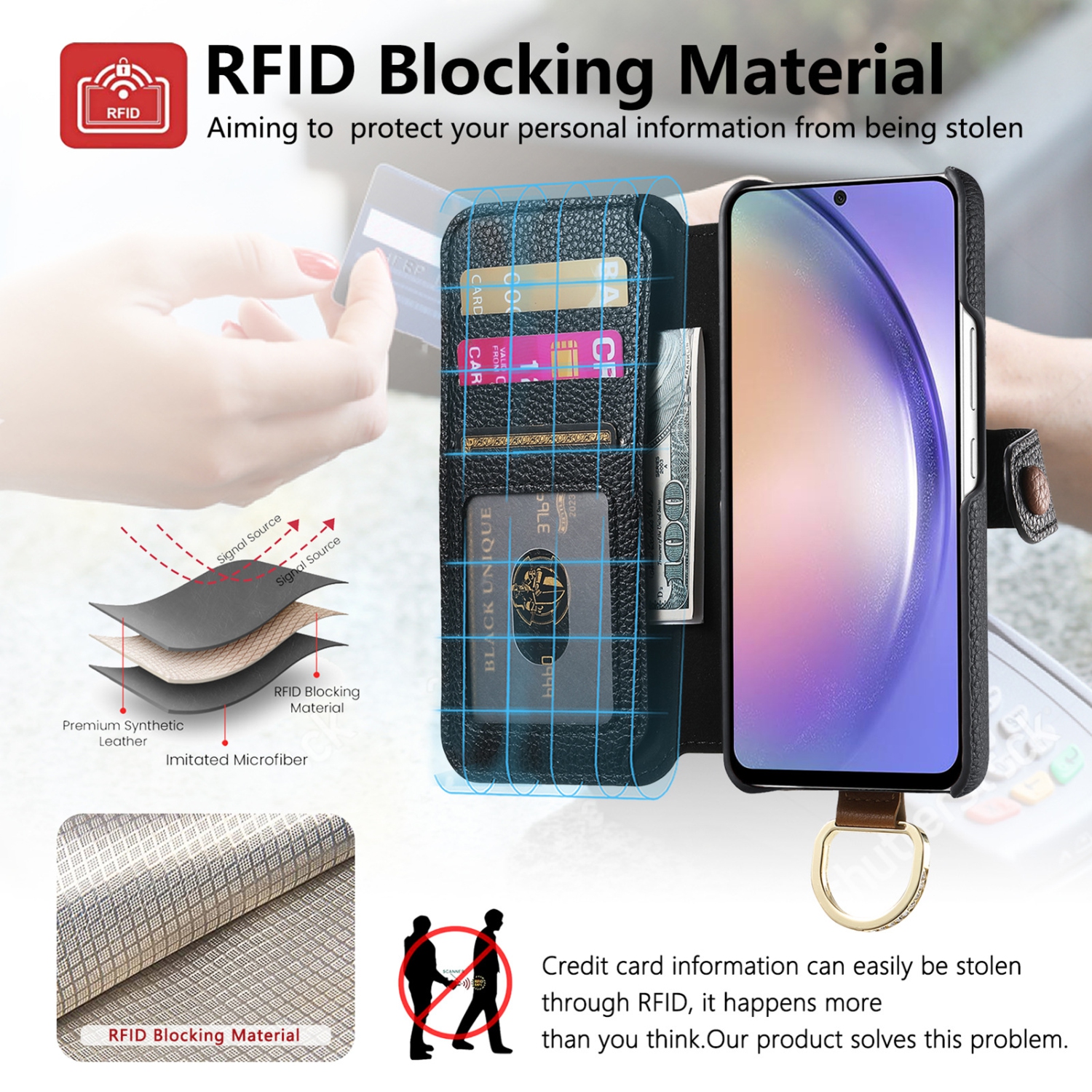 Suitable for Samsung S24 Ultra litchi texture flip leather case with multiple card slots, hardware wristband and ring buckle, shockproof and