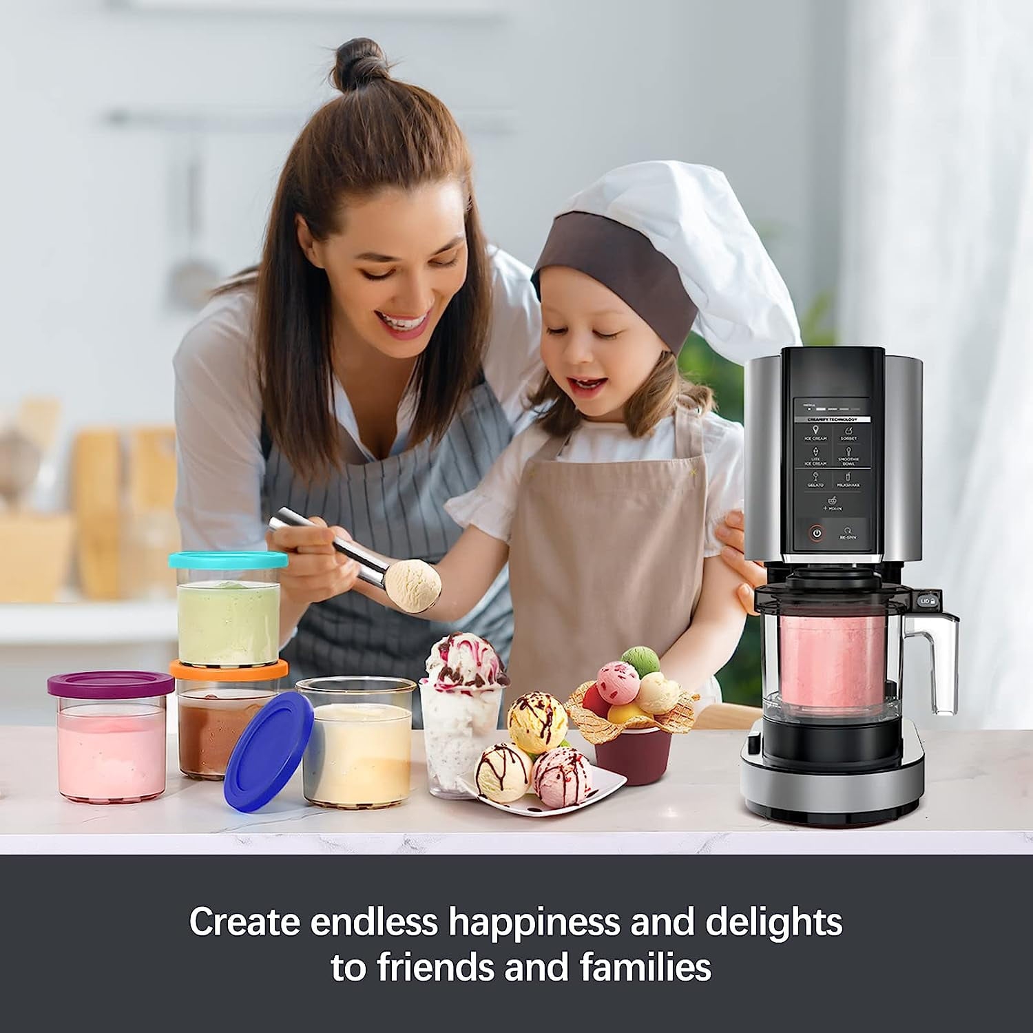 Contenants de rechange pour chopines et couvercles de Creami Ninja - Paquet de 4, tasses 16&nbsp;oz compatibles avec NC301 NC300 NC299AMZ Series