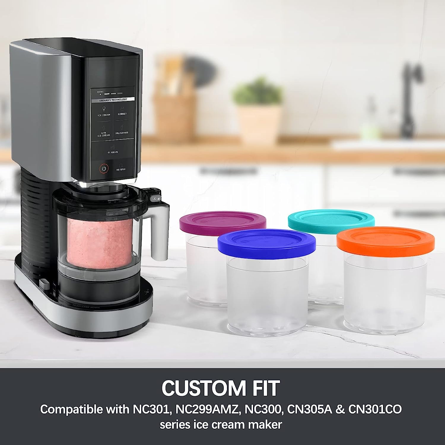 Contenants de rechange pour chopines et couvercles de Creami Ninja - Paquet de 4, tasses 16&nbsp;oz compatibles avec NC301 NC300 NC299AMZ Series