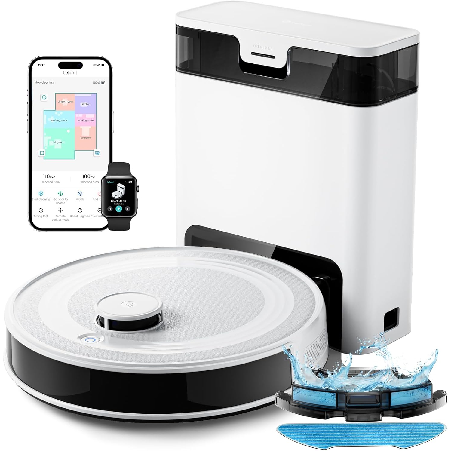 Open Box – Lefant M2 Pro Robot Vacuum and Mop, 45-Day Self-Emptying, 5500Pa Suction with Precision Mapping, Lidar Navigation, Wi-Fi/App/Alexa, Ideal