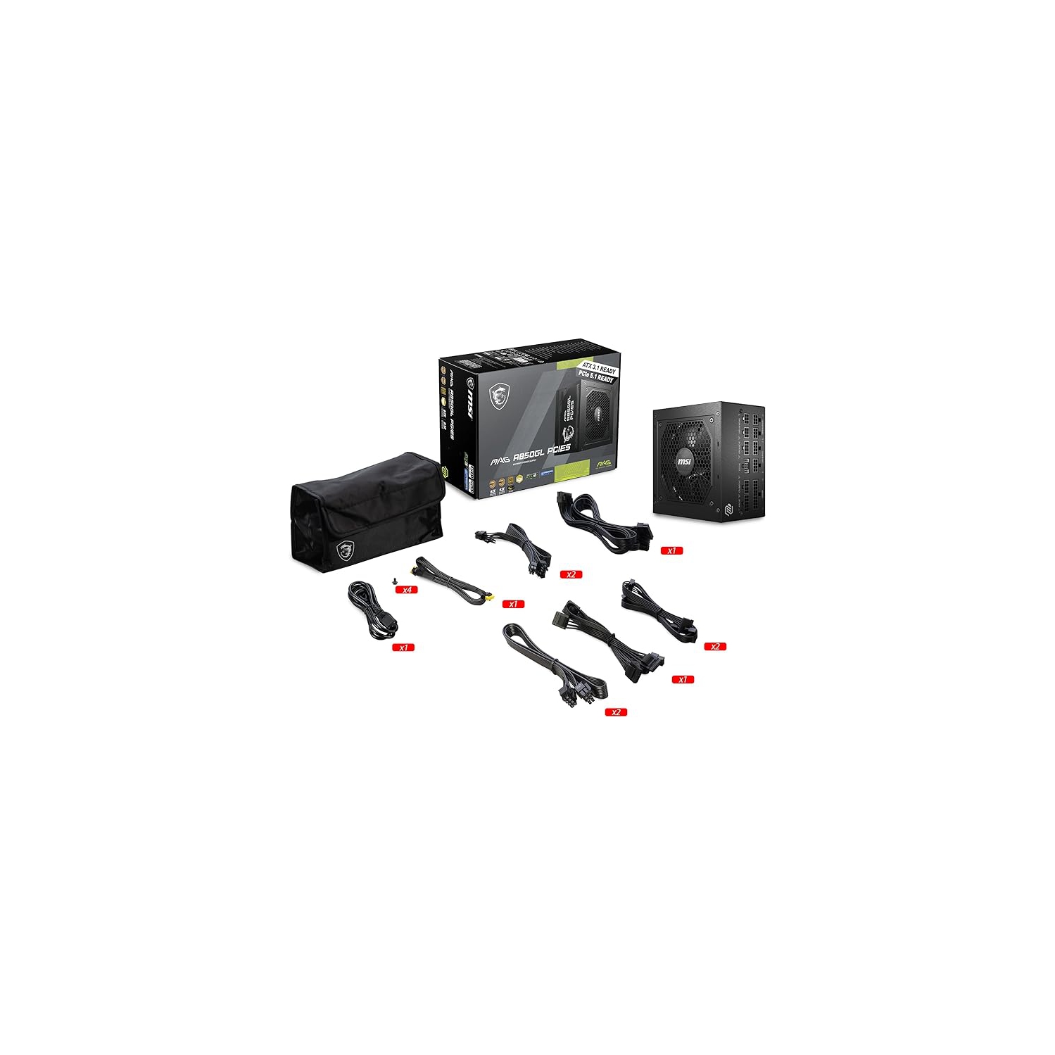 Bloc d'alimentation MPG A850GL PCIE 5 et ATX 3,0 de MSI - Modulaire complet - 850&nbsp;W certifié 80 Plus Gold