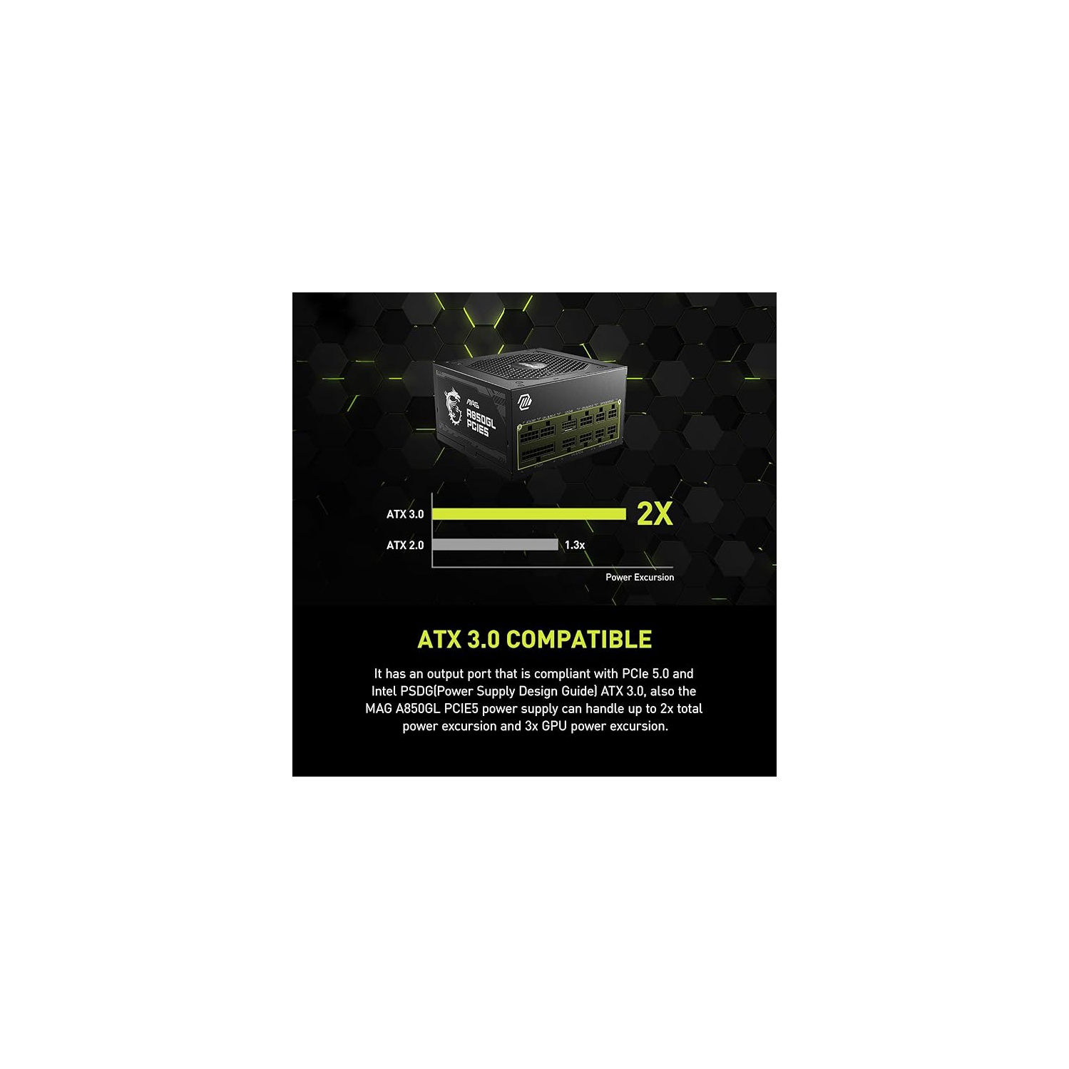 Bloc d'alimentation MPG A850GL PCIE 5 et ATX 3,0 de MSI - Modulaire complet - 850&nbsp;W certifié 80 Plus Gold