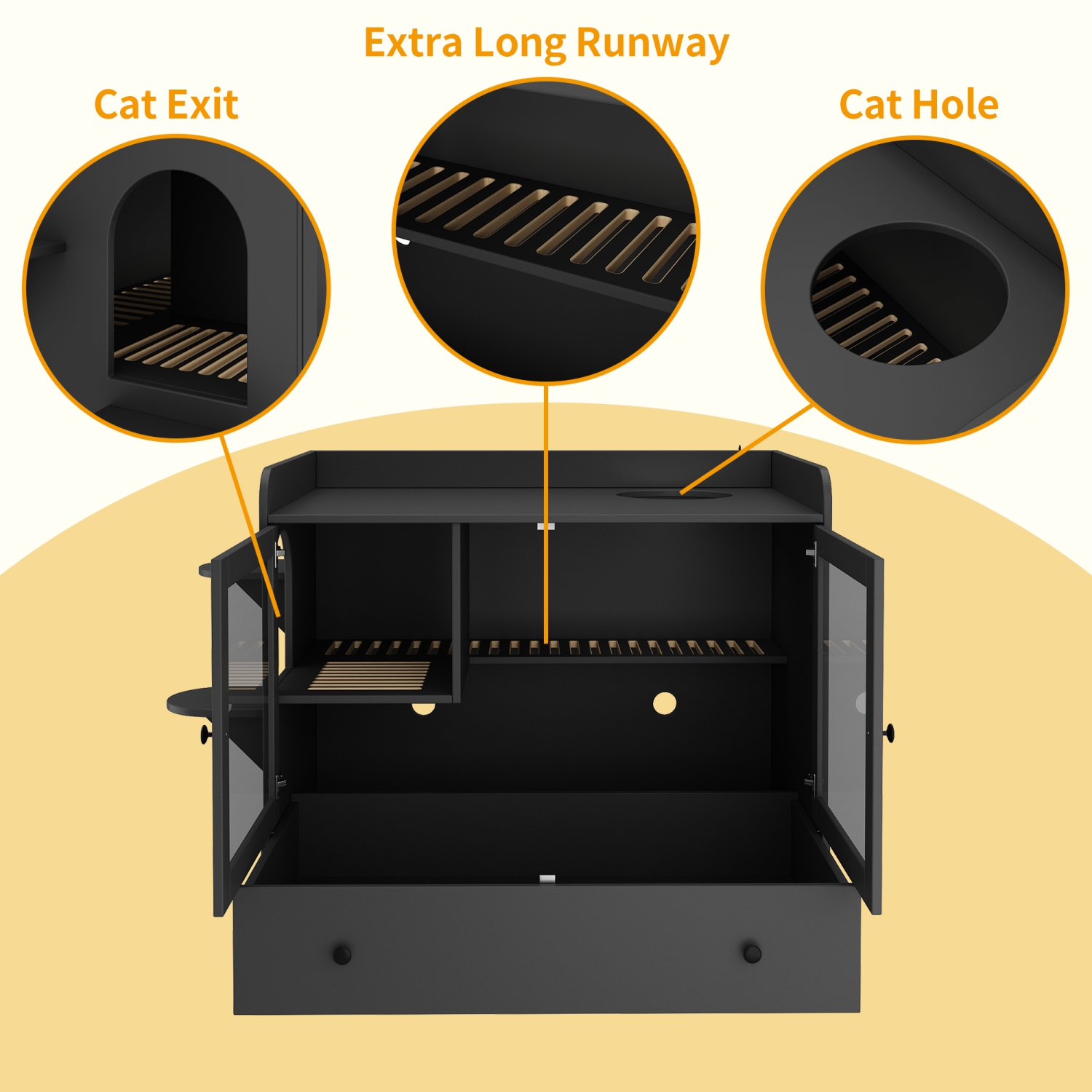 Famapy Premium Composite Indoor Medium Cat House with Elegant Design & Functional Storage – Spacious, Durable Pet Home for Cats and Small Pets,,Black