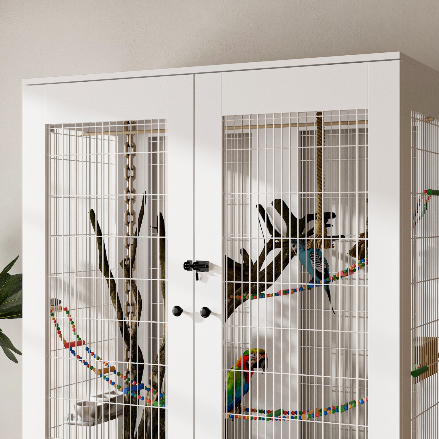 Famapy Bird Cage Cabinet with 2 Drawers & Iron Wire Frame – Spacious and Stylish Pet Home for Birds,,White