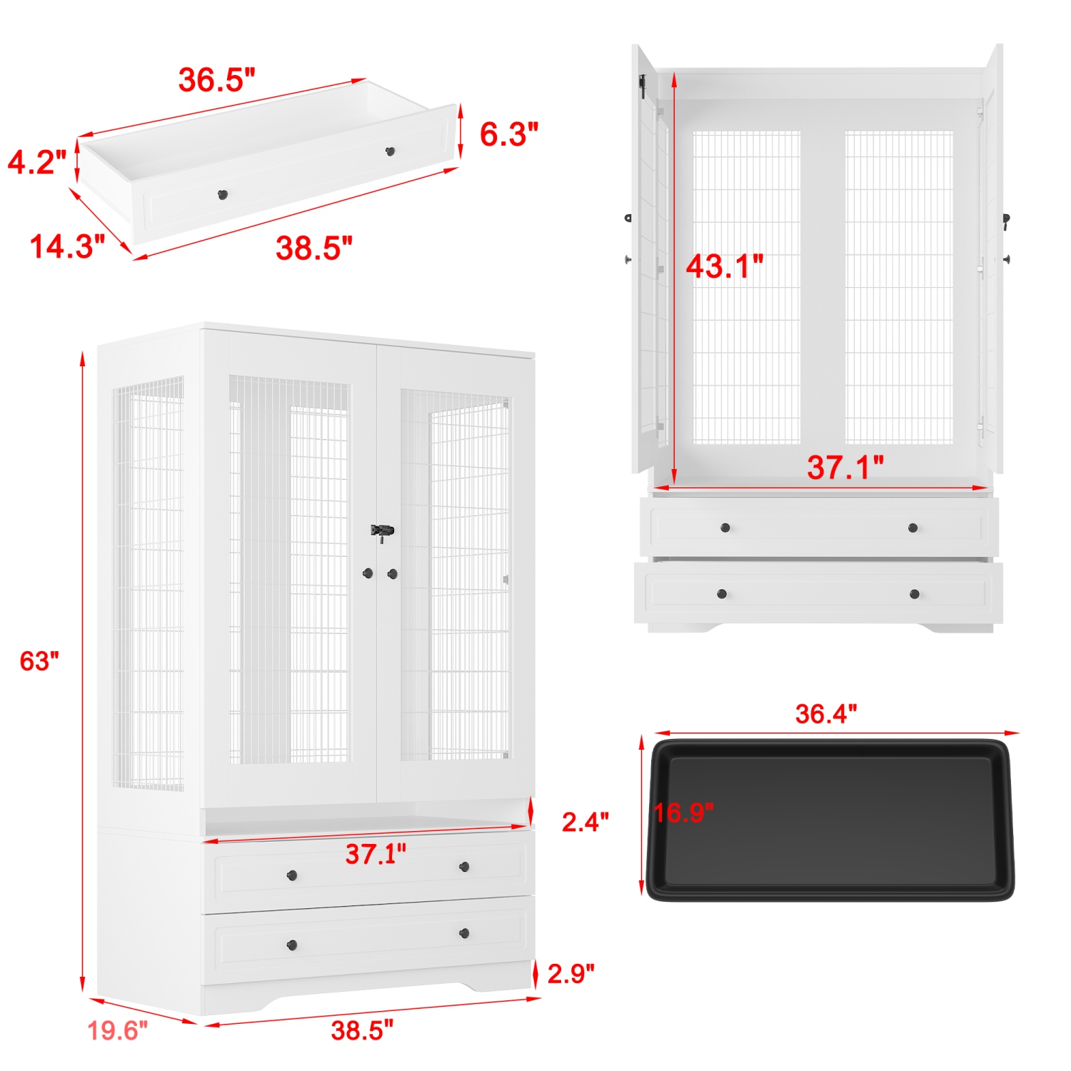 Famapy Bird Cage Cabinet with 2 Drawers & Iron Wire Frame – Spacious and Stylish Pet Home for Birds,,White