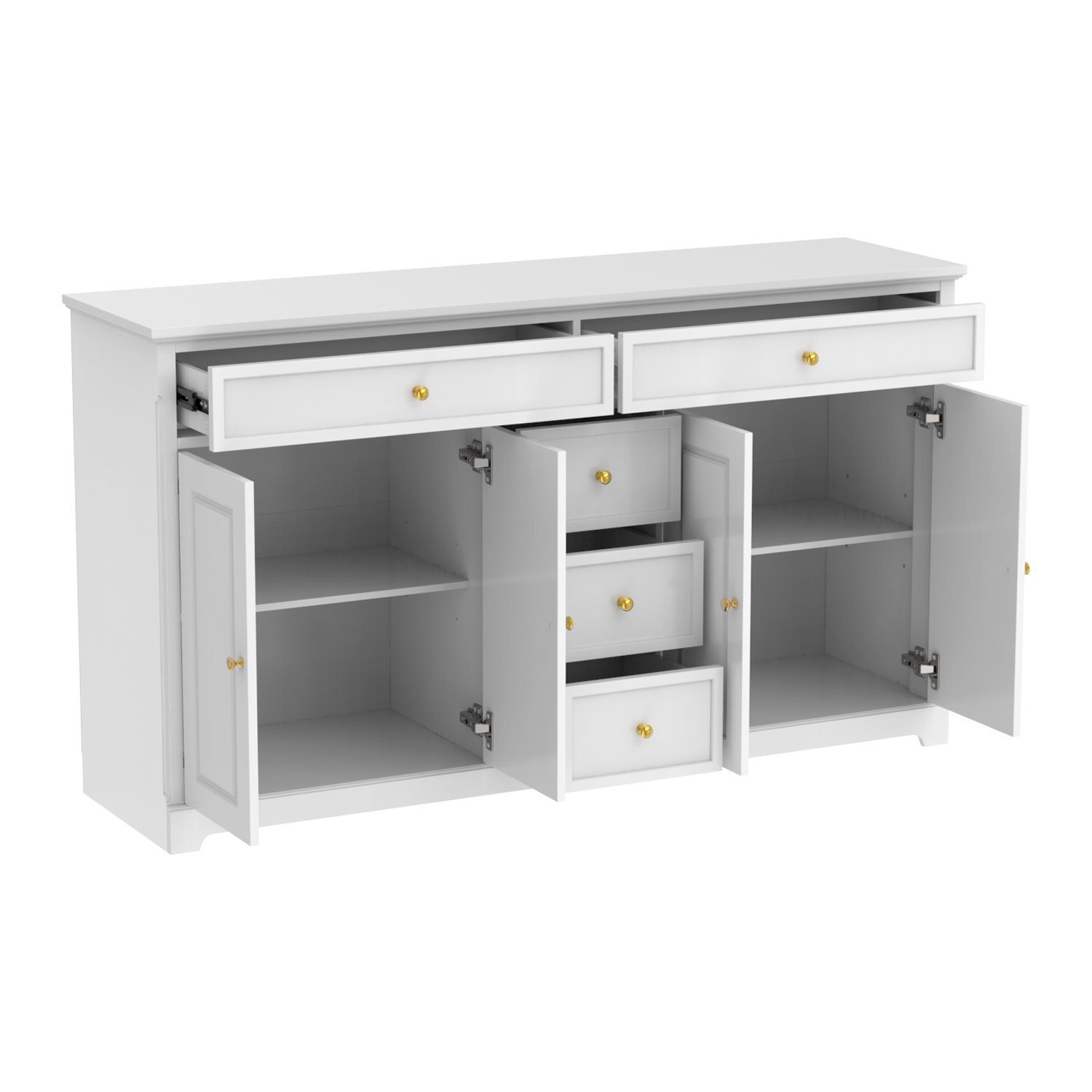 Commode à 5 tiroirs Famapy avec armoire à 4 portes et tablettes réglables – Solution de rangement polyvalente pour la chambre, le salon ou la salle