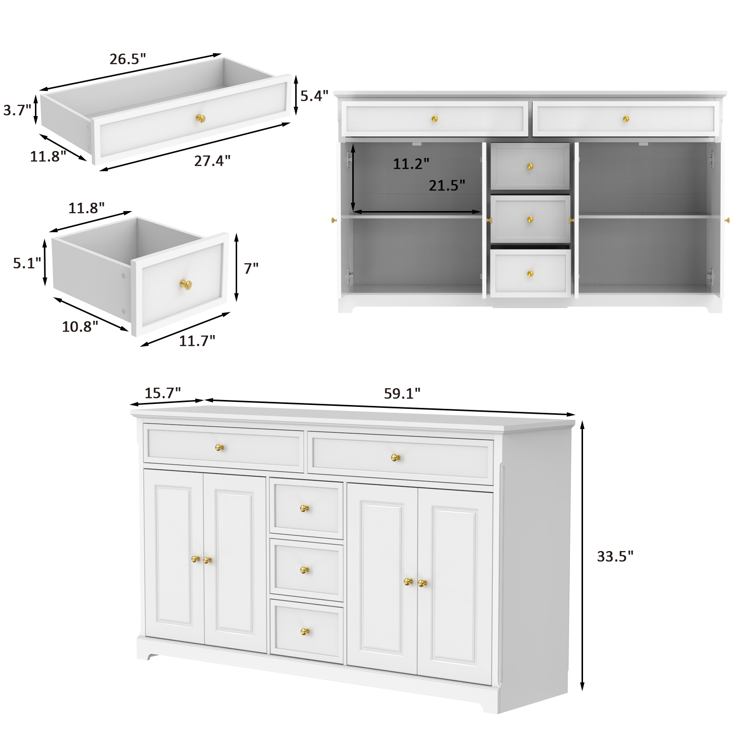 Commode à 5 tiroirs Famapy avec armoire à 4 portes et tablettes réglables – Solution de rangement polyvalente pour la chambre, le salon ou la salle