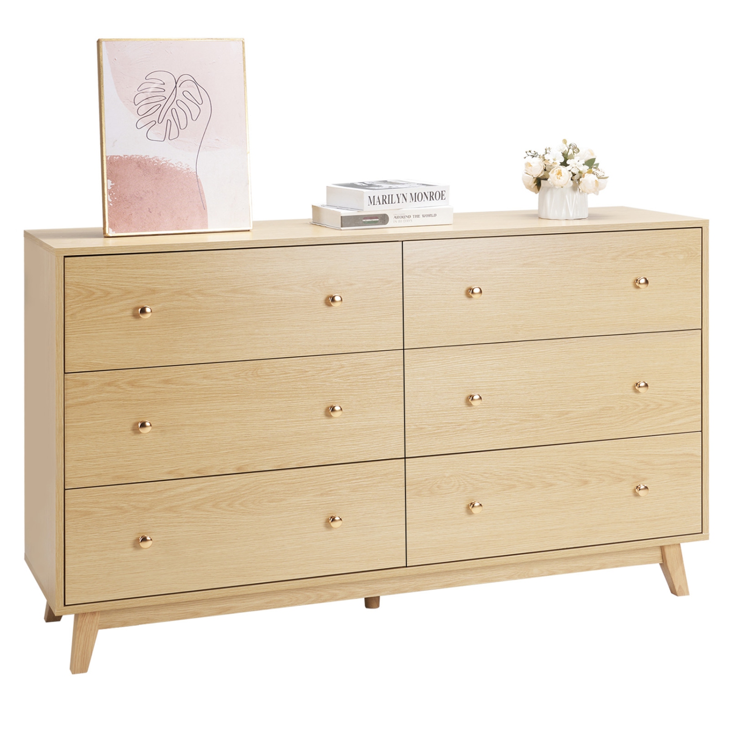 Commode à 6 tiroirs VEVOR, commode en bois à tiroirs coulissants avec dispositif antibasculement, commode minimaliste moderne, range-tout pour le