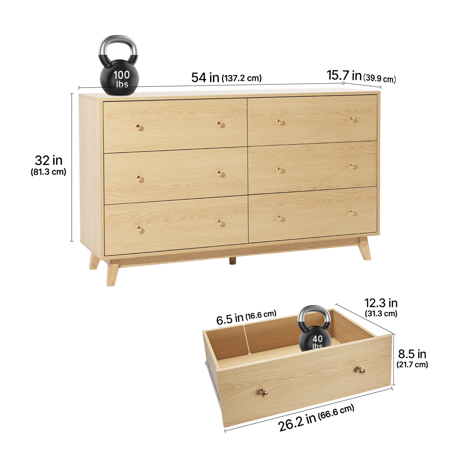 Commode à 6 tiroirs VEVOR, commode en bois à tiroirs coulissants avec dispositif antibasculement, commode minimaliste moderne, range-tout pour le
