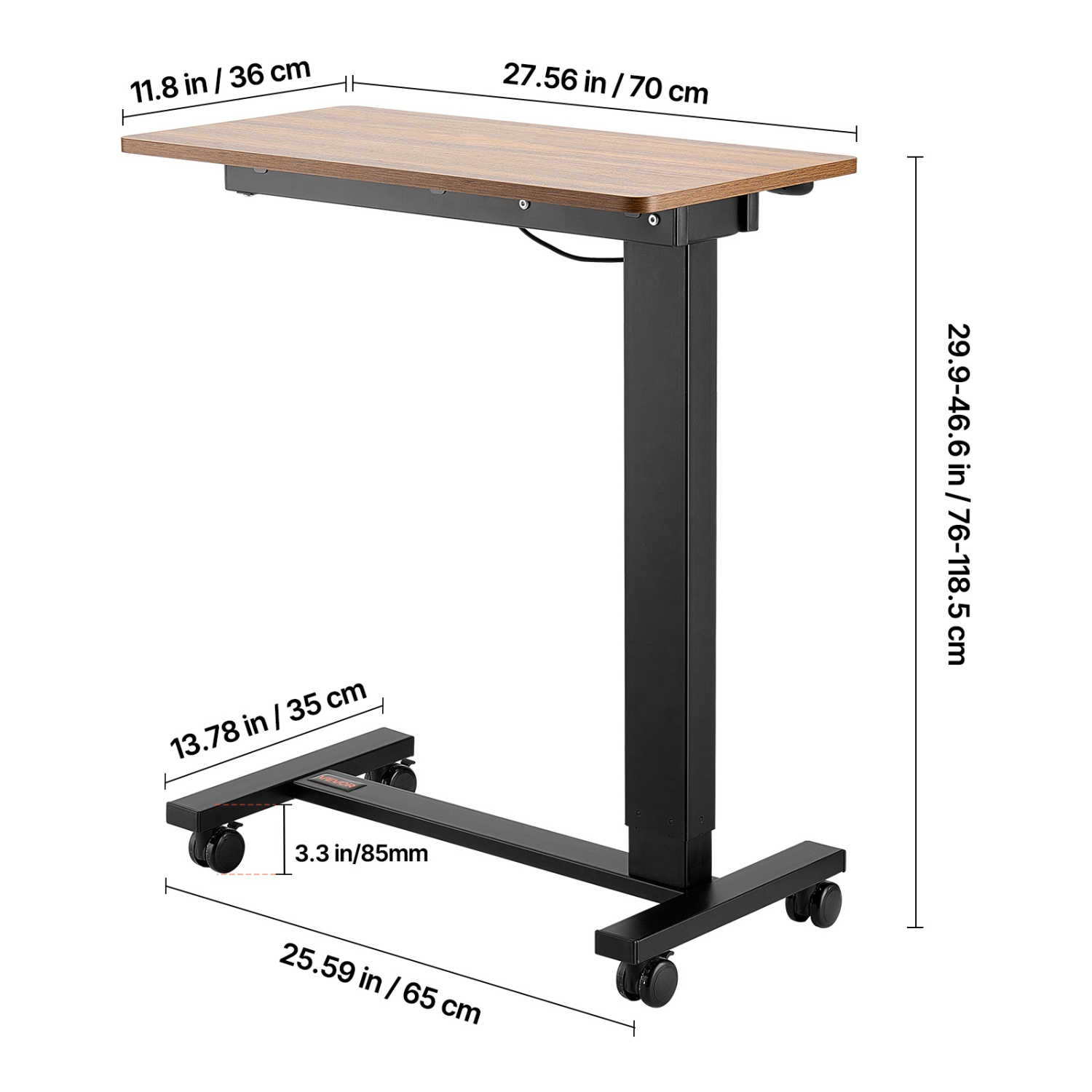 VEVOR Overbed Table, Mobile Bed Side Table with 4 Wheels, Electric Lifting with Upgrade Button, Rolling Laptop Desk with Cup Holder, Height