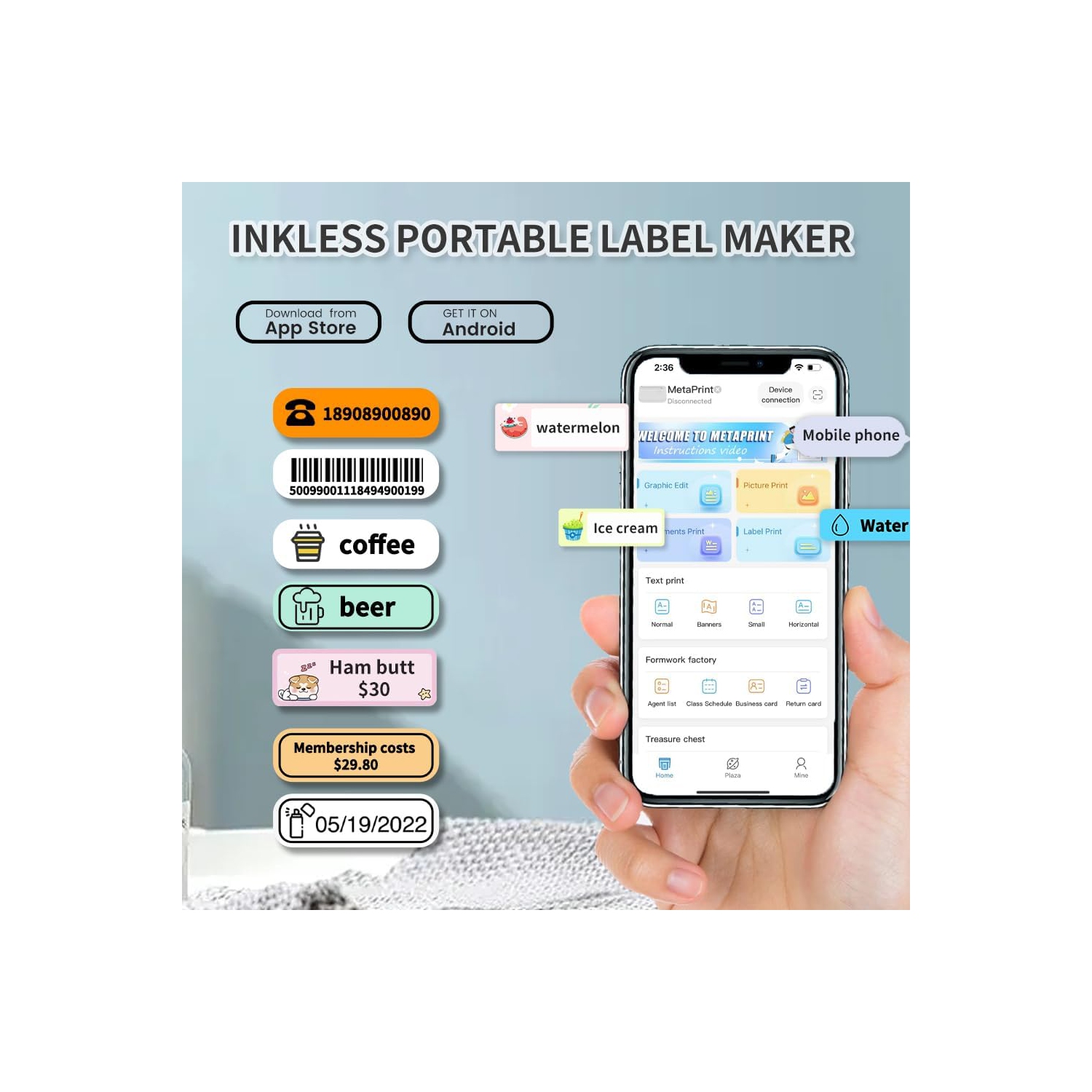 Label Printer Pocket Smartphone Gap Label Maker BT Wireless Thermal Printing 203DPI