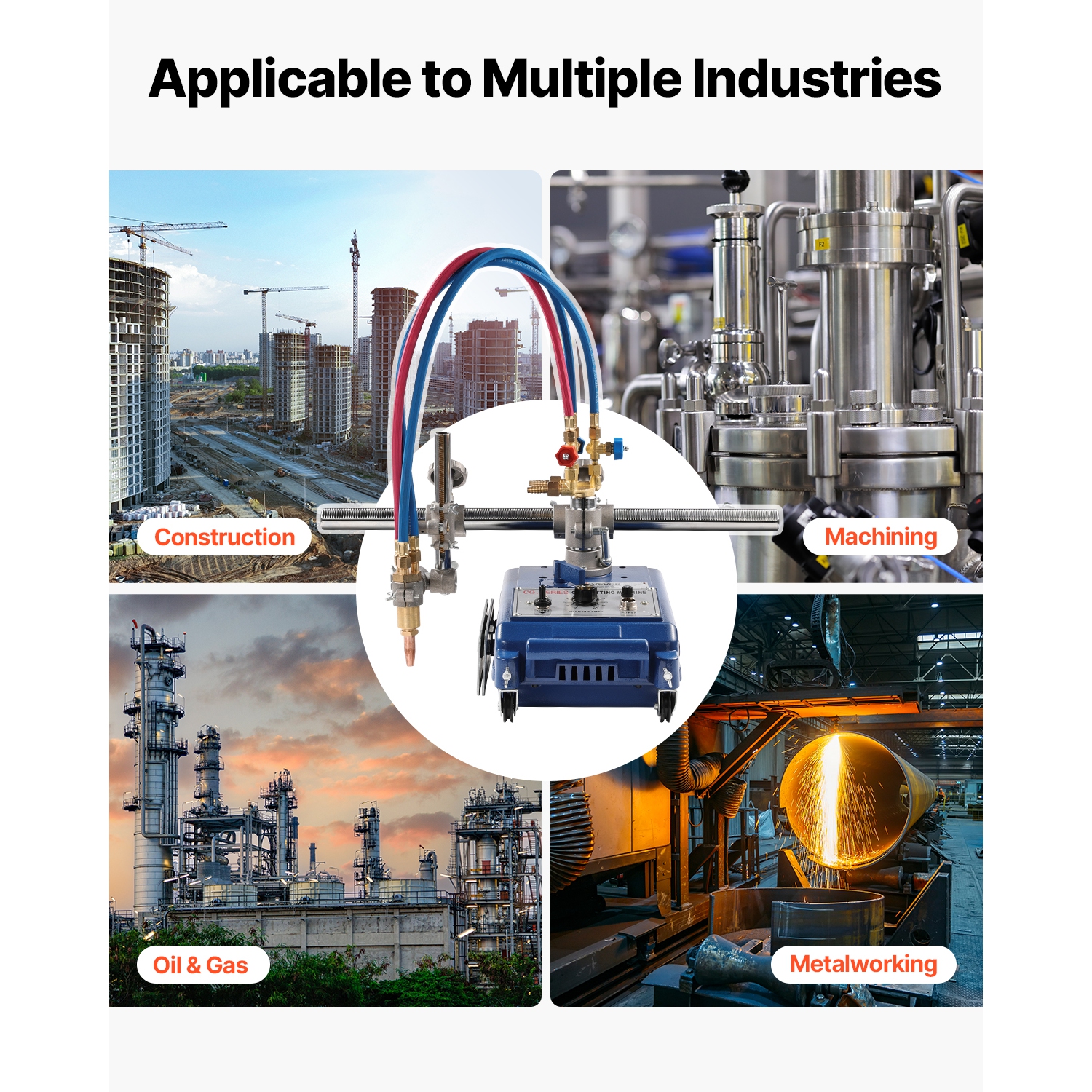 VEVOR CG1-30 Track Torch Burner,2"-30"/Min Straight Line Gas Cutting Machine for 0.2"-4" Thick Pipe, with 12-inch Track & 3 Tips,Automatic Flame