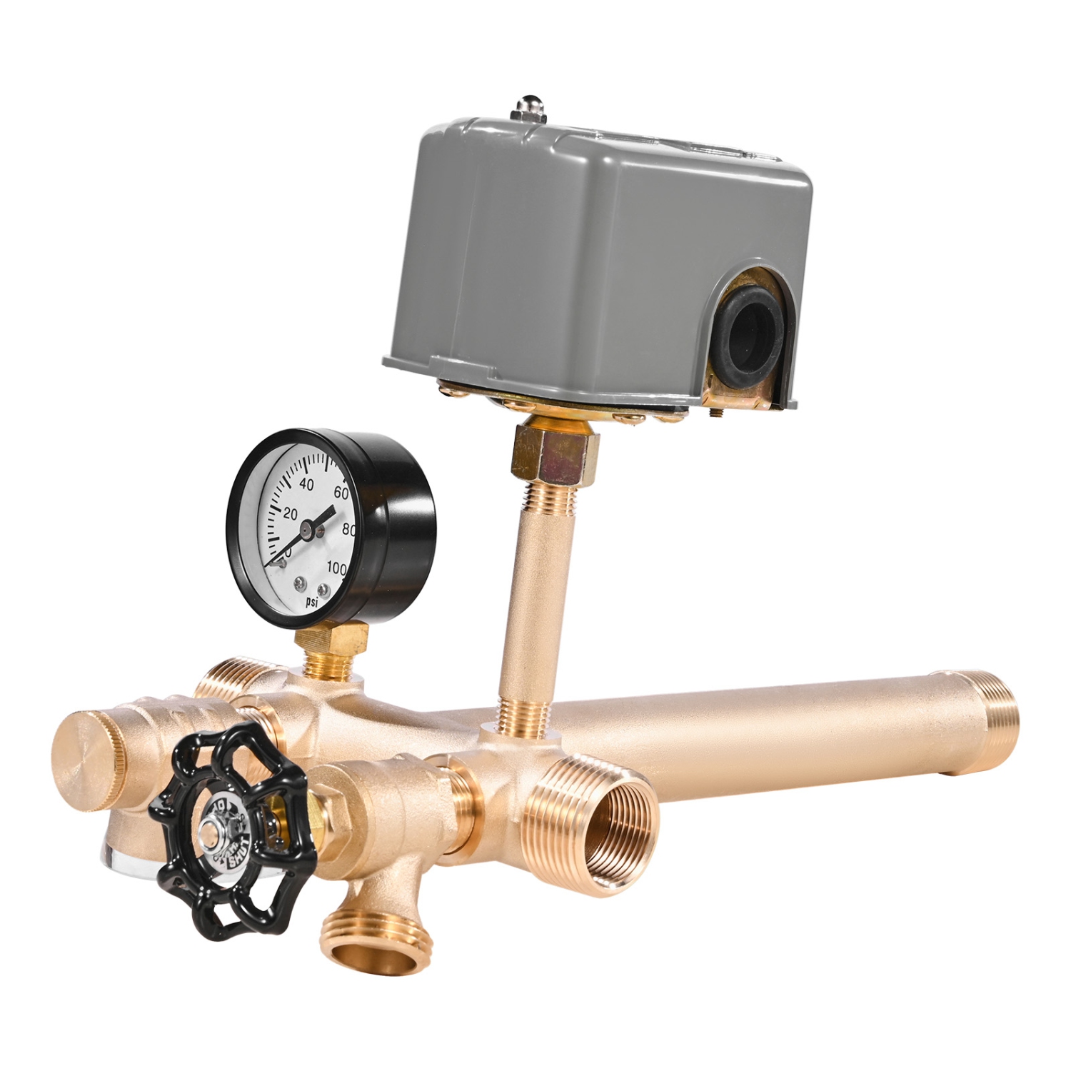 VEVOR 1" x 11" Well Pressure Tank Tee Kit, with 40/60PSI Switch, 7-Pieces Pure Brass Pressure Tank Installation Kit for Water Well, Fit Most Tanks