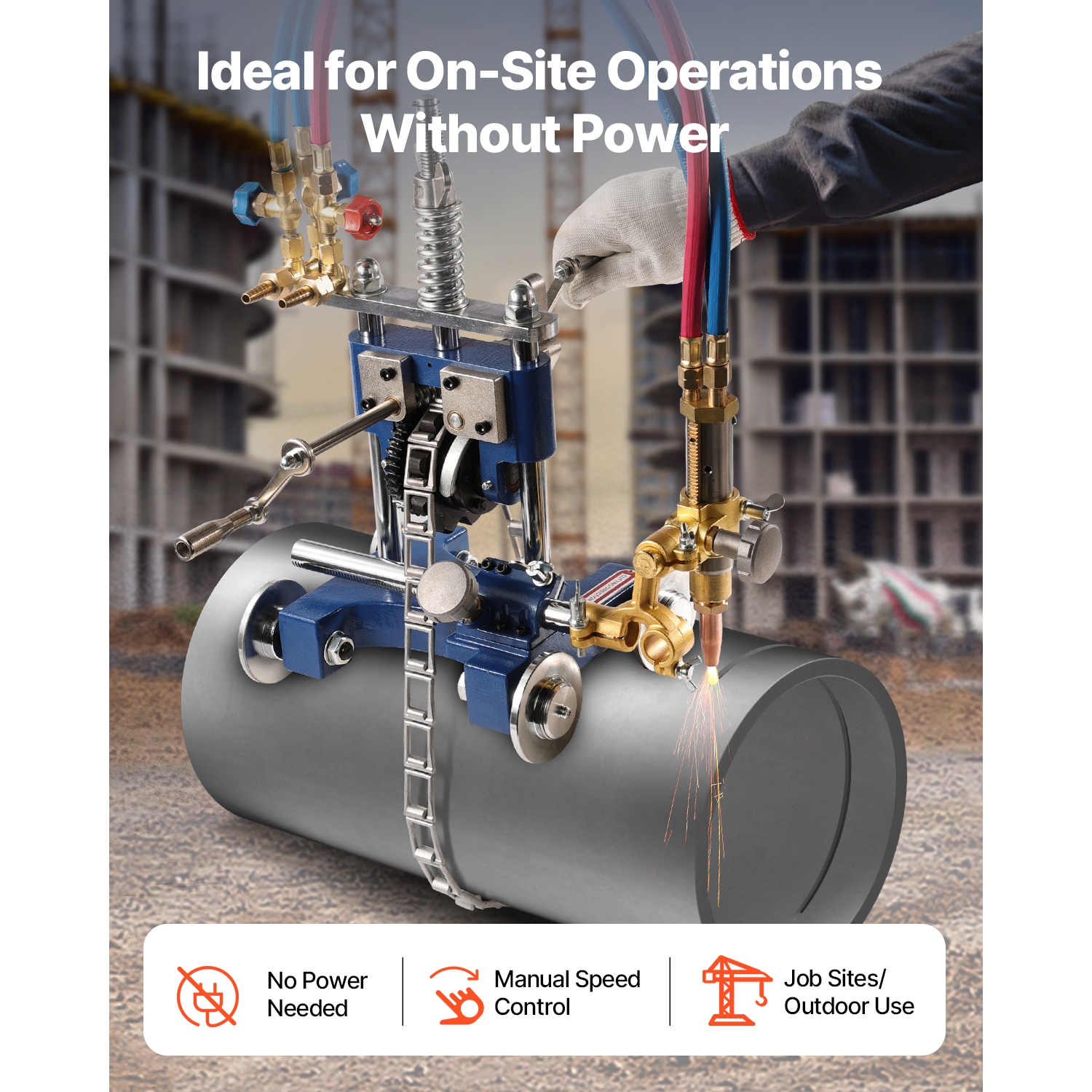 VEVOR CG2-11Y Manual Pipe Cutting Machine, 0.2"-2" Thick Pipe Beveling Machine with 82-in Chain, 0°-45° Adjusted Angle Gas Cutting Machine with 3