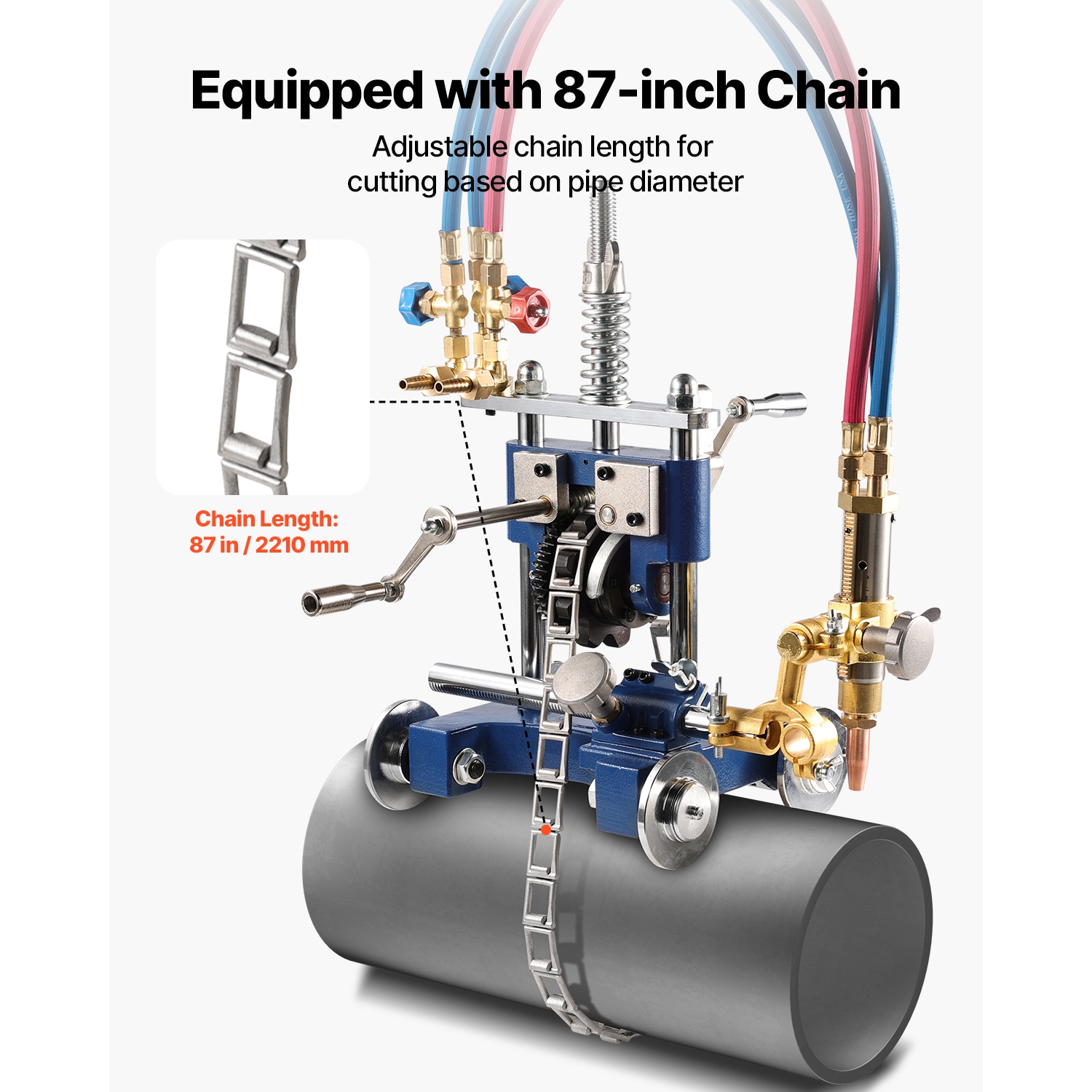VEVOR CG2-11Y Manual Pipe Cutting Machine, 0.2"-2" Thick Pipe Beveling Machine with 82-in Chain, 0°-45° Adjusted Angle Gas Cutting Machine with 3
