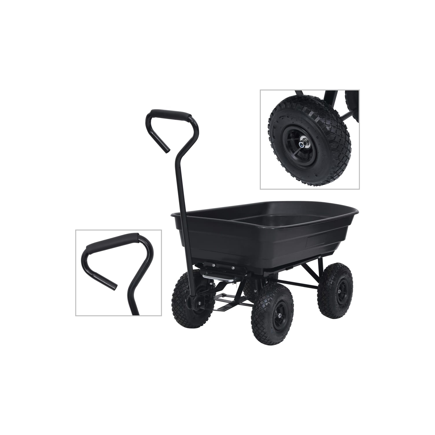 VidaXL – Chariot de jardin basculant 300&nbsp;kg 75&nbsp;L, noir