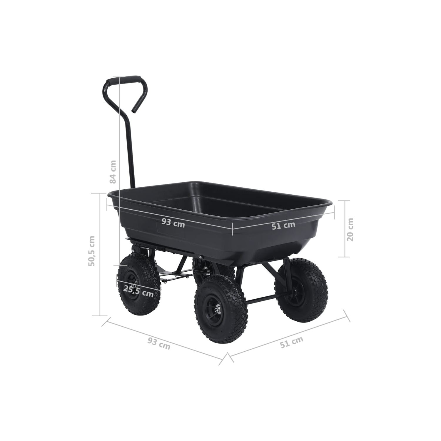 VidaXL – Chariot de jardin basculant 300 kg 75 L, noir