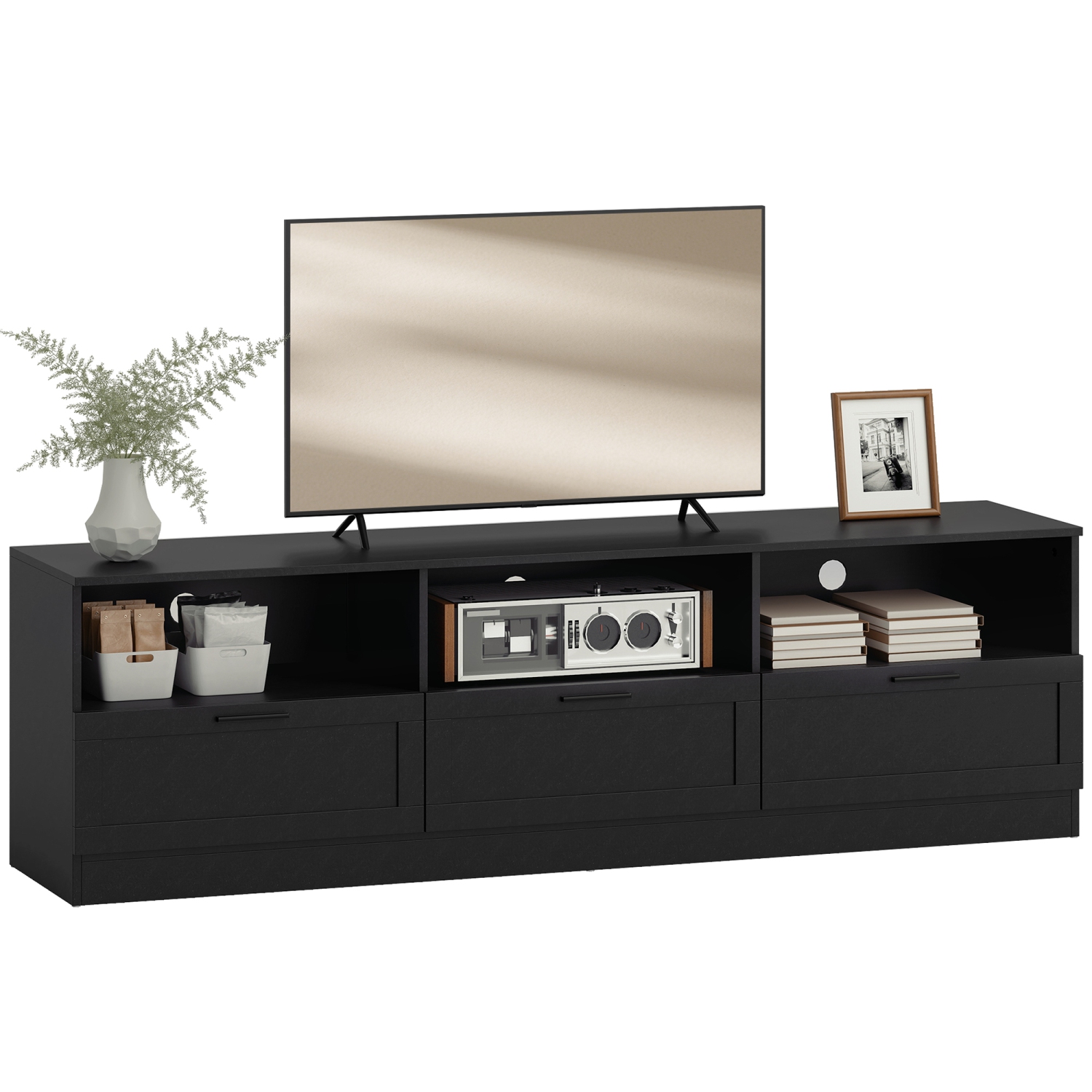 HOMCOM TV Stand with Storage, Modern TV Table with 3 Cabinets and 3 Open Shelves for 65-85 Inch Television, Entertainment Center with Cable