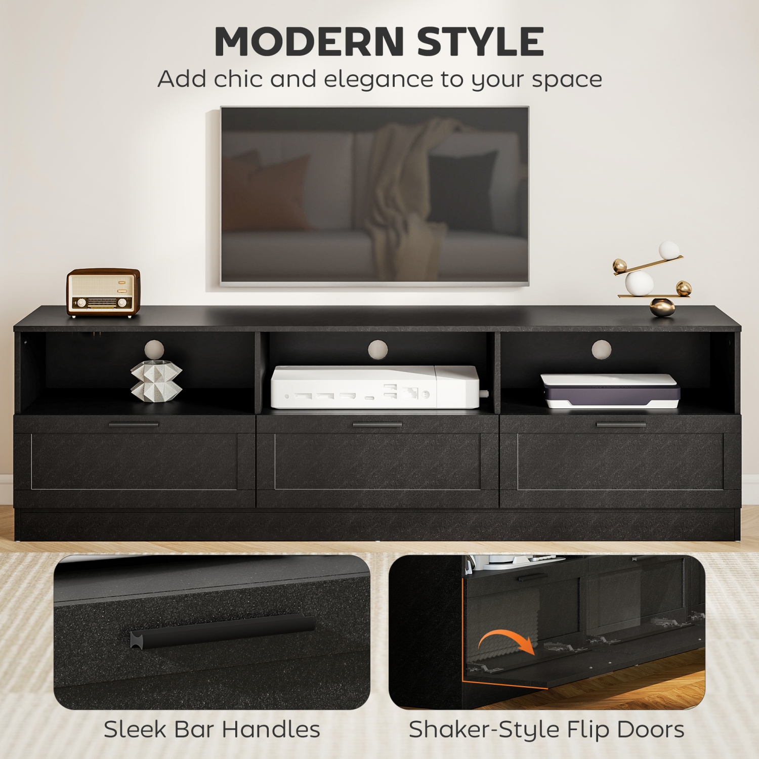 HOMCOM TV Stand with Storage, Modern TV Table with 3 Cabinets and 3 Open Shelves for 65-85 Inch Television, Entertainment Center with Cable