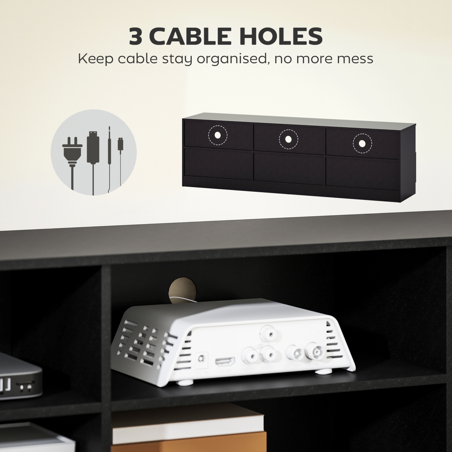 HOMCOM TV Stand with Storage, Modern TV Table with 3 Cabinets and 3 Open Shelves for 65-85 Inch Television, Entertainment Center with Cable