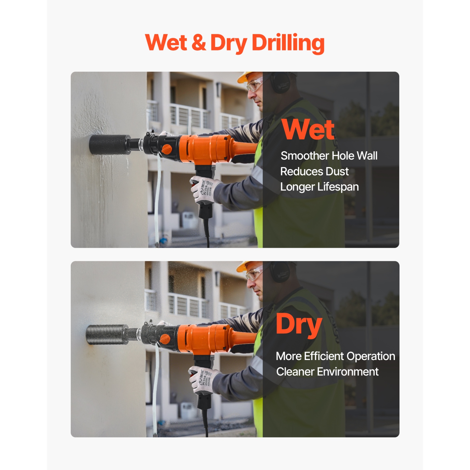 Perceuse à noyau diamanté VEVOR 1075/2300 RPM, diamètre de perçage de 8&nbsp;po, plate-forme de forage à noyau en béton sec et humide à main avec 4