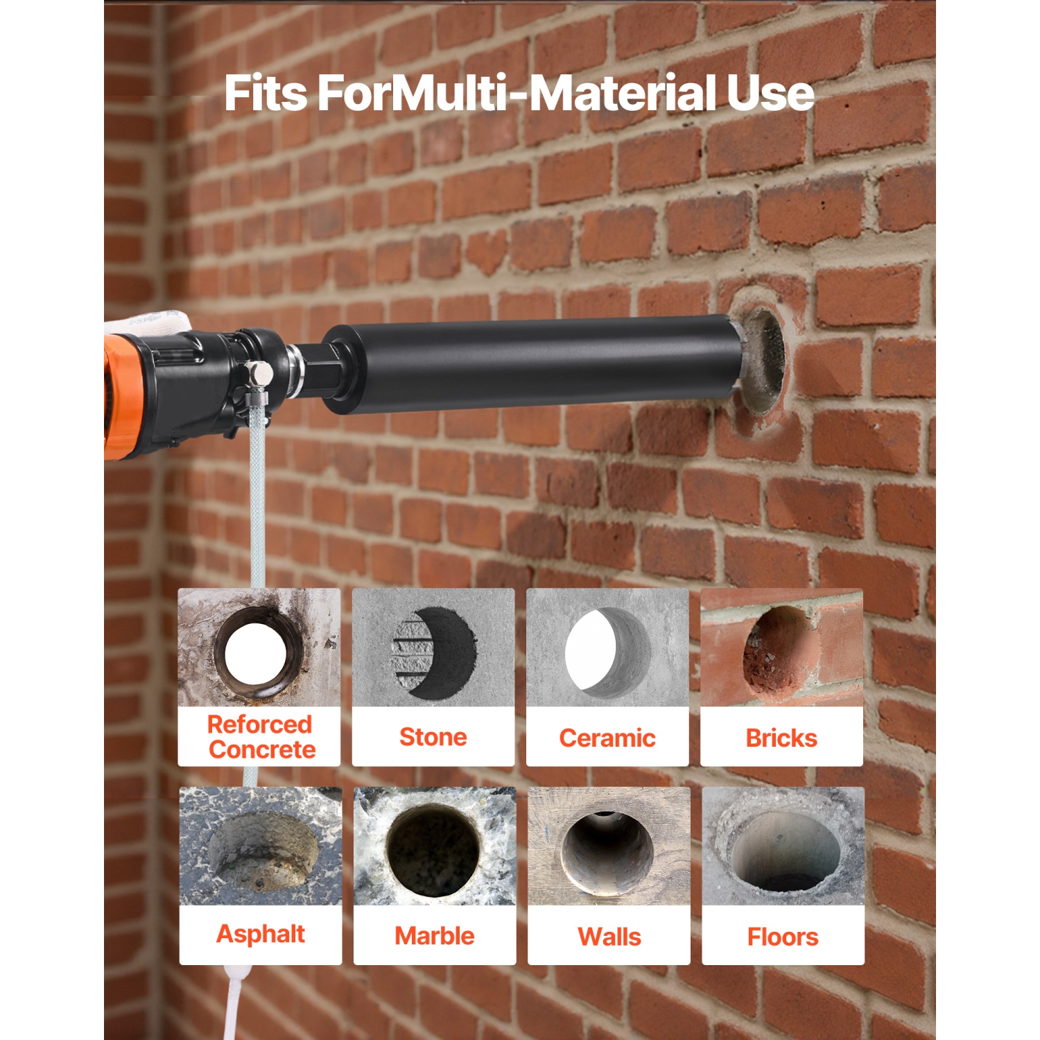 Perceuse à noyau diamanté VEVOR 1075/2300 RPM, diamètre de perçage de 8&nbsp;po, plate-forme de forage à noyau en béton sec et humide à main avec 4