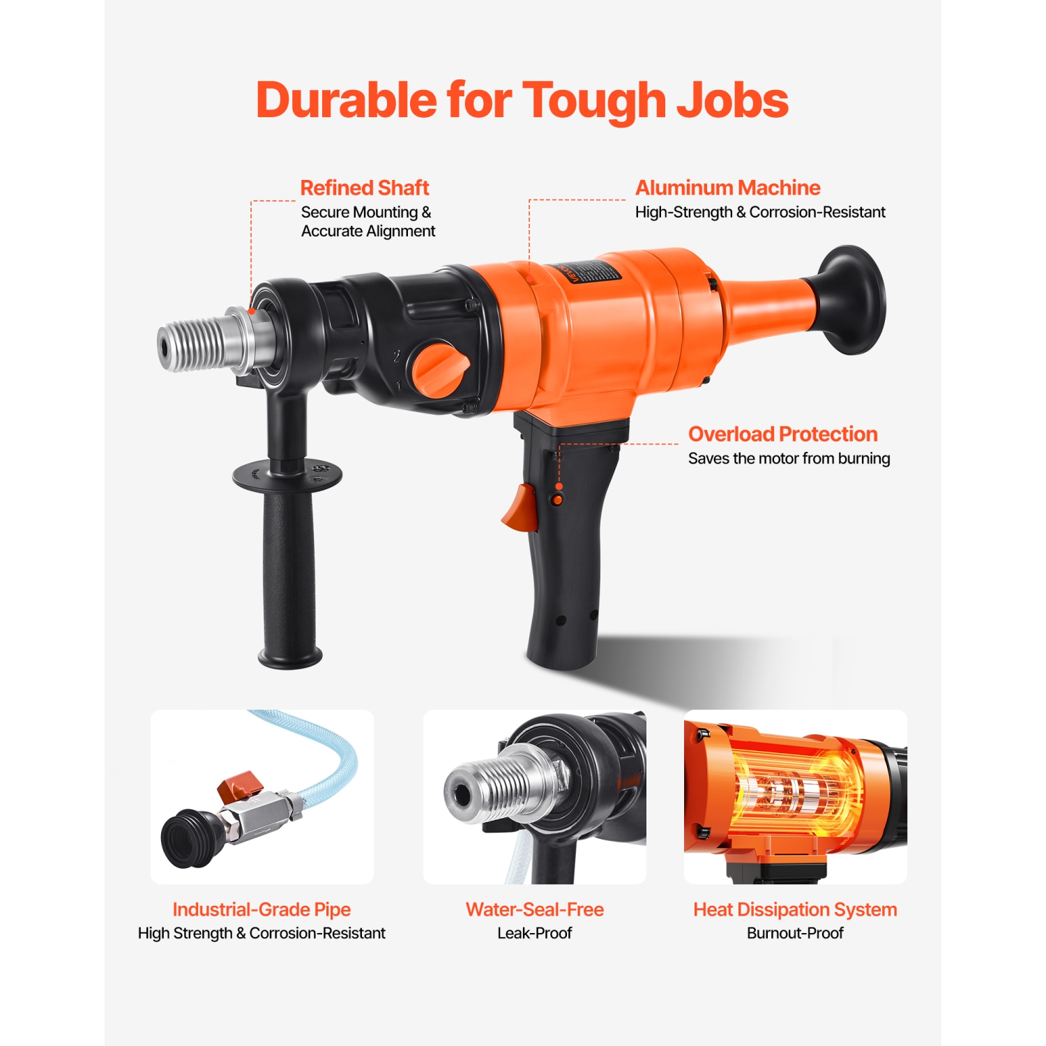 Perceuse à noyau diamanté VEVOR 1075/2300 RPM, diamètre de perçage de 8&nbsp;po, plate-forme de forage à noyau en béton sec et humide à main avec 4