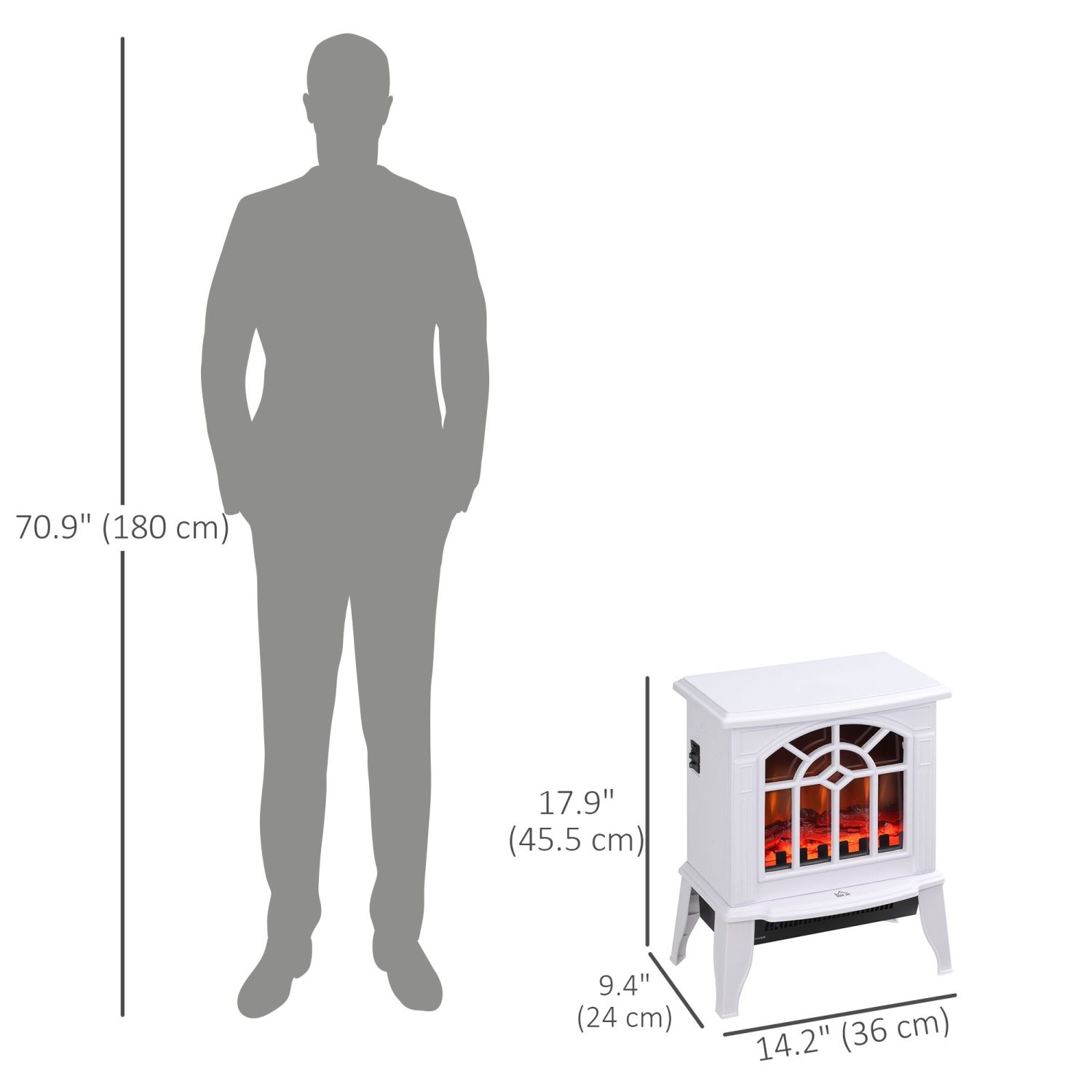 Foyer électrique de HOMCOM, radiateur autonome de 18&nbsp;po à flamme réaliste, protection contre la surchauffe, portatif, 750&nbsp;W/1500&nbsp;W,