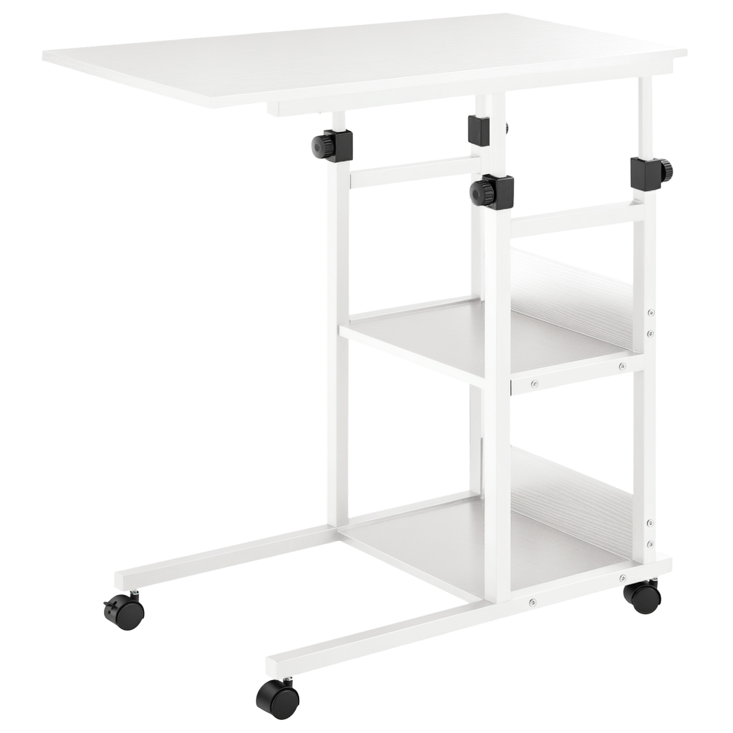 Bureau debout mobile de HOMCOM, hauteur réglable 31.5&nbsp;po, bureau debout avec roulettes pour canapé-lit, salon, chambre, bureau à domicile, blanc