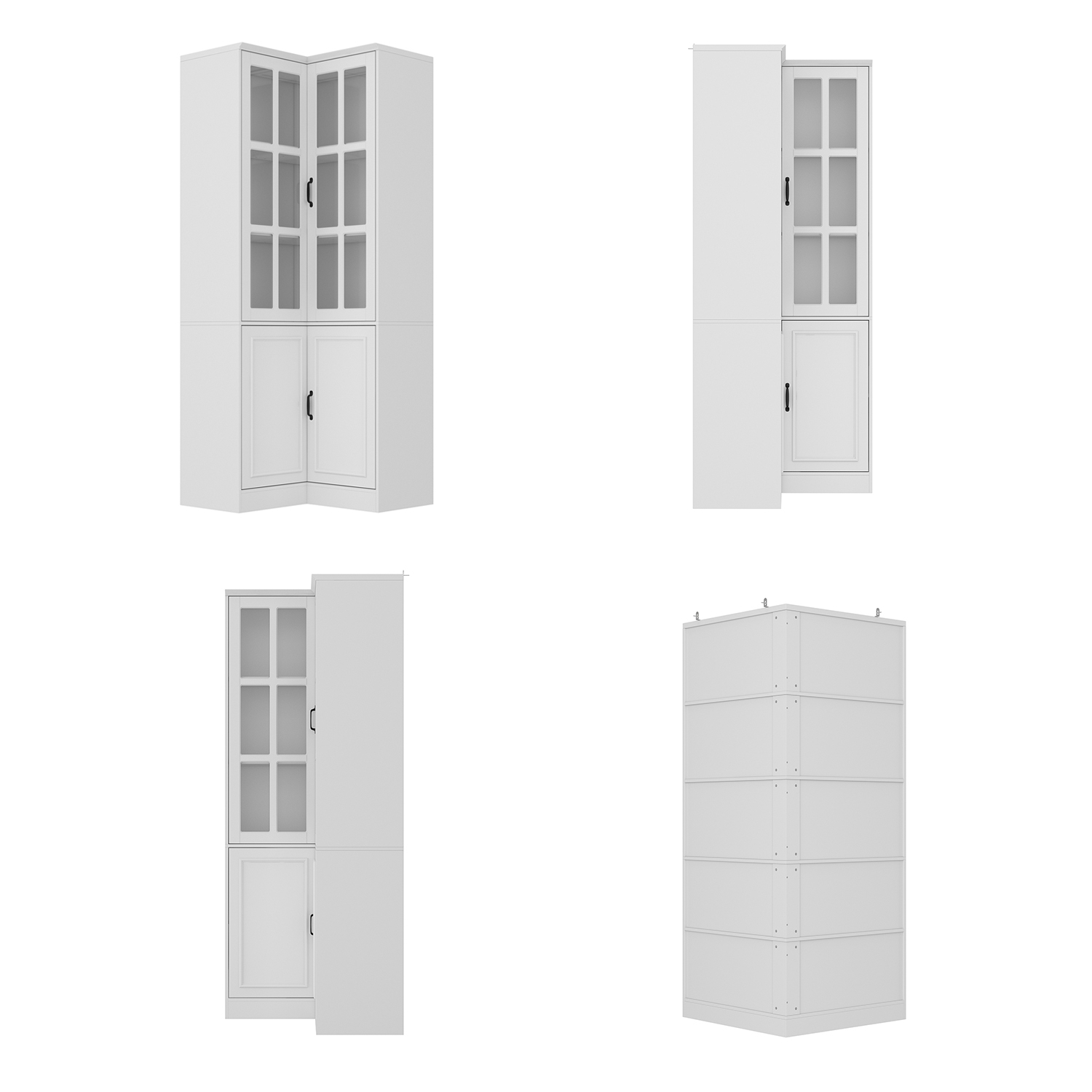 Famapy MDF 5-Shelf Corner Pantry with Tempered Glass Doors – Modern 4-Door Storage Cabinet for Kitchen and Dining,White