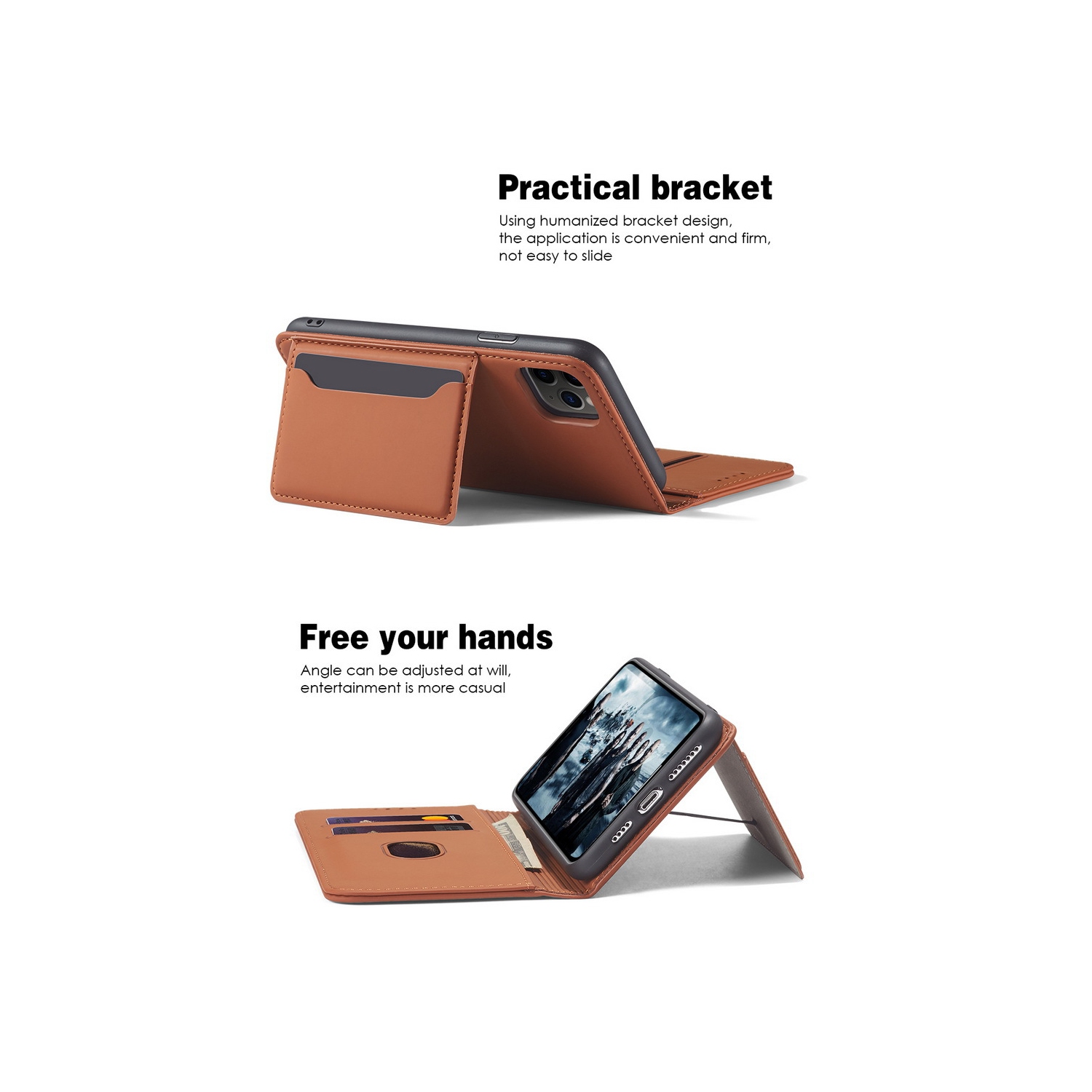 Suitable for iPhone 14 mobile phone leather case Apple with magnetic suction mobile phone case skin feel flip cover wear-resistant - brown