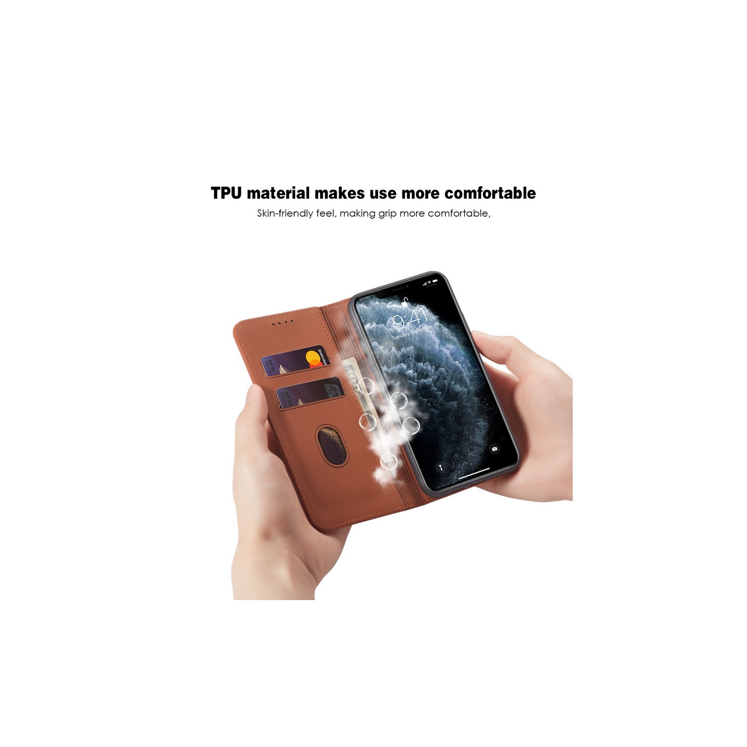 Suitable for iPhone 14 mobile phone leather case Apple with magnetic suction mobile phone case skin feel flip cover wear-resistant - brown